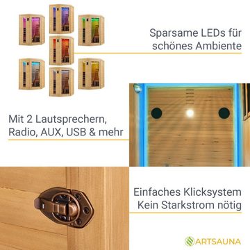 Artsauna Infrarotkabine Kolding Triplex-Heizsystem, für 2 Personen, Hemlock-Holz, Ionisator, HiFi-System, LED-Farblicht