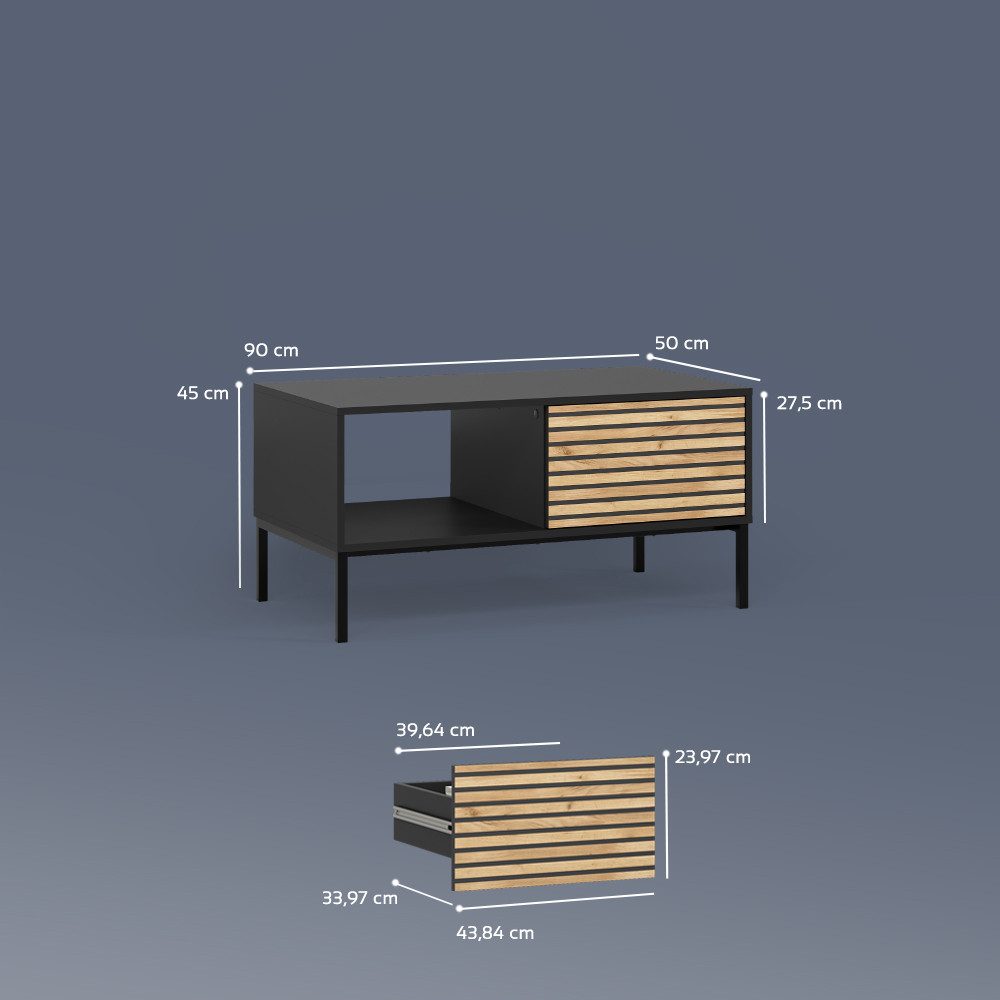 Livinity® Couchtisch Aterno, Goldkraft Eiche/Anthrazit/Anthrazit, mit einer Schublade (1-St)