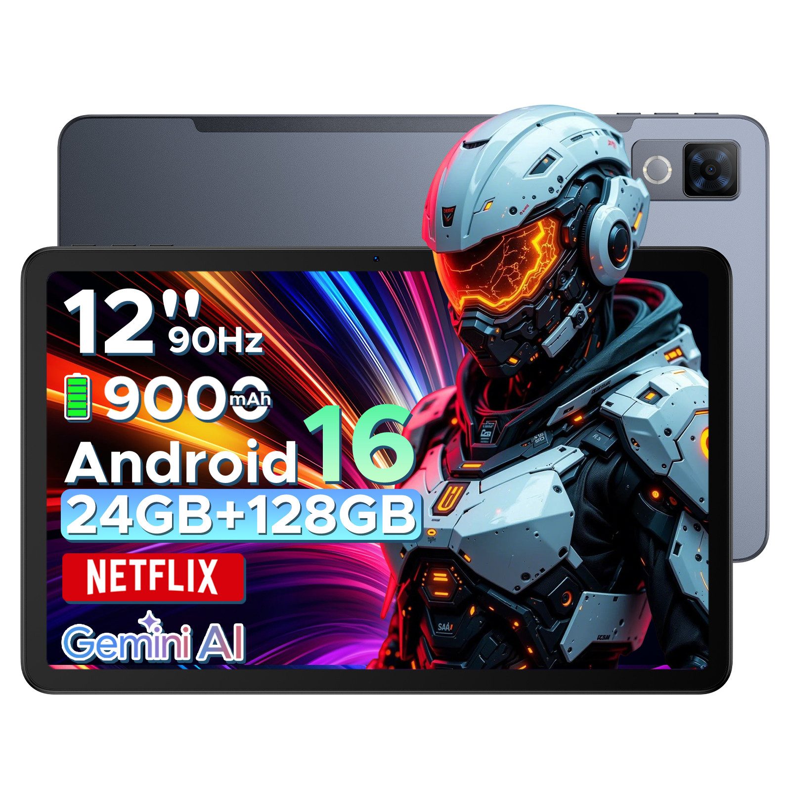 DOOGEE U12 Android 16 Tablet 12 Zoll, 9000mAh, 90Hz, 6GB RAM+128GB/2TB Tablet (12", Android 16, Wifi, Wifi, 13MP+8MP Kameras, ultradünn 7,8mm, WiFi5, GPS, Face ID, OTG, FM)