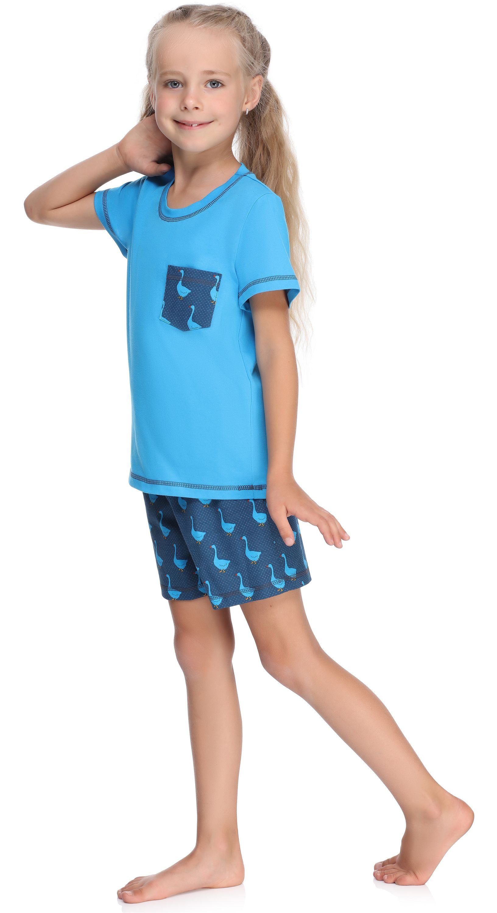 Schlafanzug Baumwolle aus Merry Set Mädchen MS10-292 Schlafanzüge Style Blau/Gans Kurz Pyjama