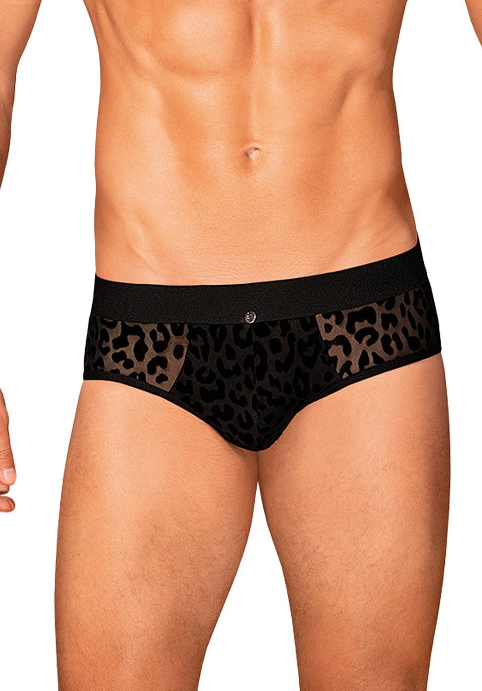 Slip Männer Slip mit Leopardenmuster - schwarz