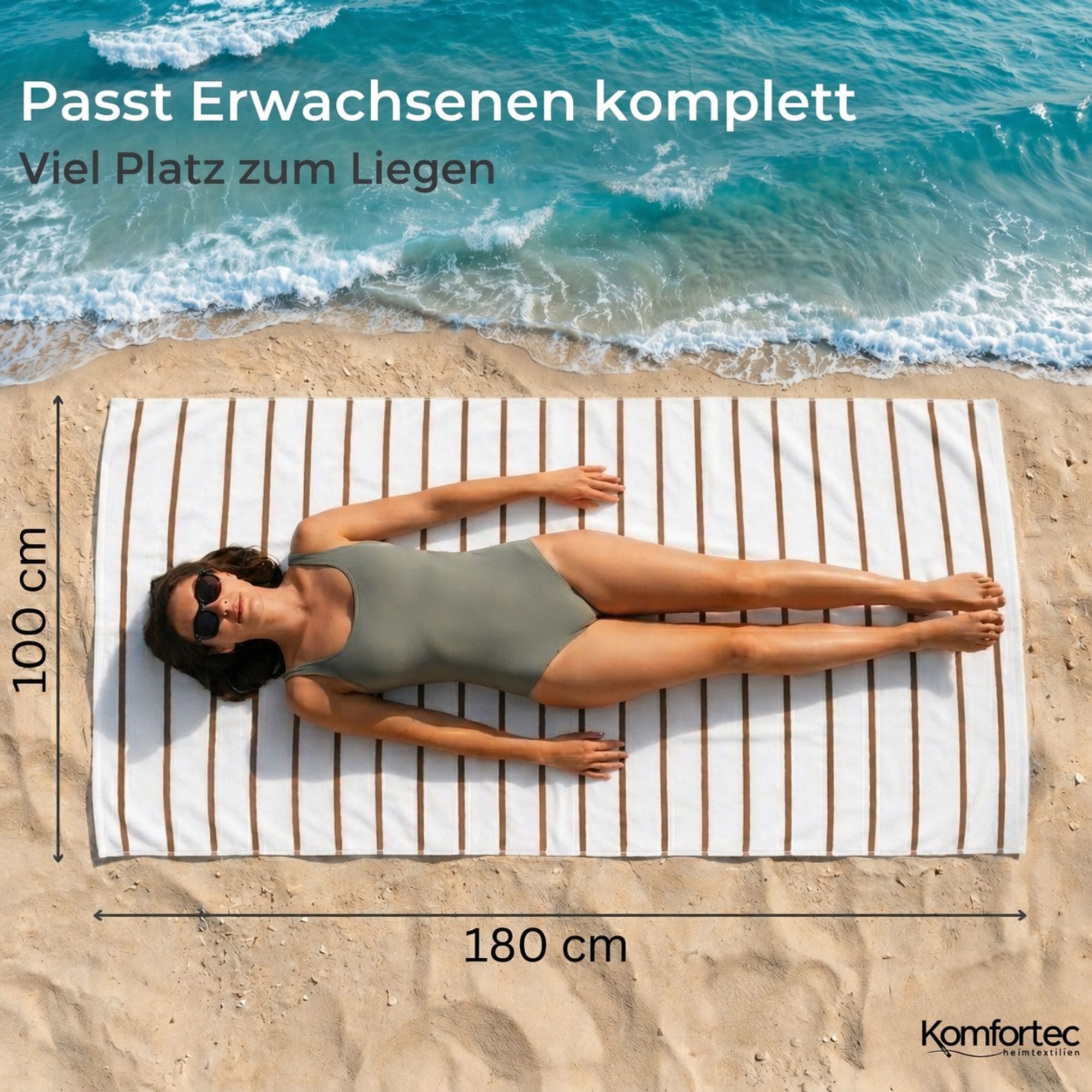 Komfortec Strandtuch 100x180 cm aus Baumwolle, Unifarben (1-St)