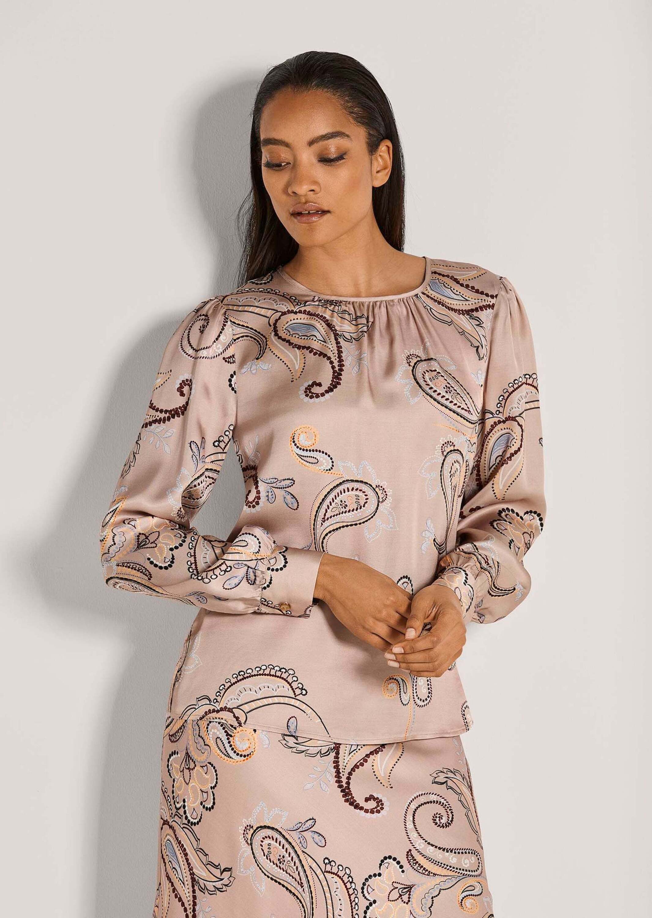 MADELEINE Langarmbluse Elegante Viskosebluse mit Knopfverschluss Zart fließend, Rundhals, Paisley-Print, langärmelig