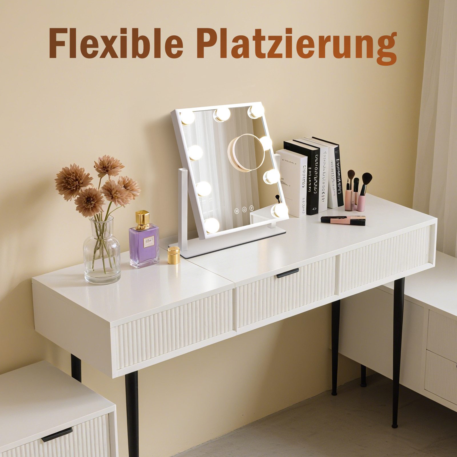 ZMH Schminkspiegel mit Beleuchtung Hollywood Spiegel, 3 Modi schminktischspiegel Touch Dimmbar mit Licht 360° Drehung