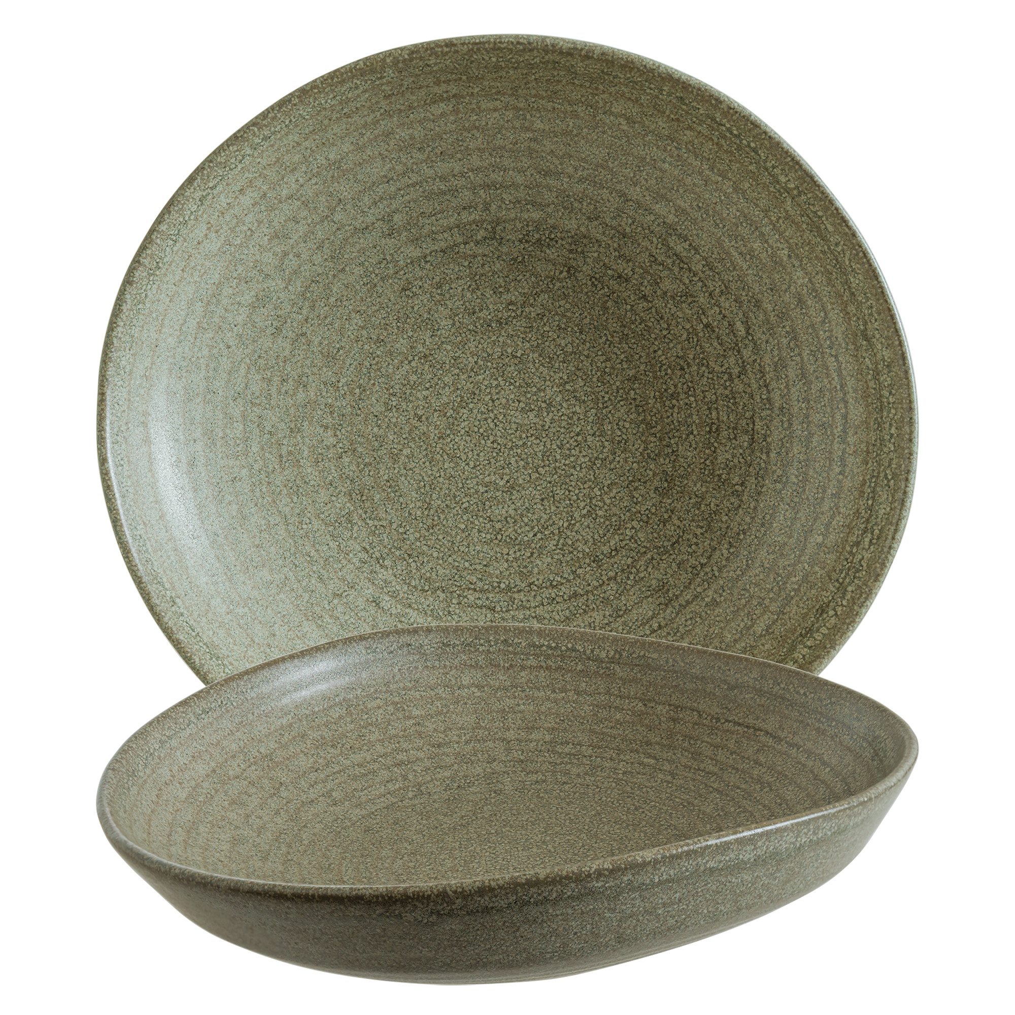 Bonna Teller-Set 6x Adelfa Ripple tief Ø 19 cm, Robustes Porzellan Grün (6-tlg), Porzellan, Spülmaschinen- & Mikrowellengeeignet