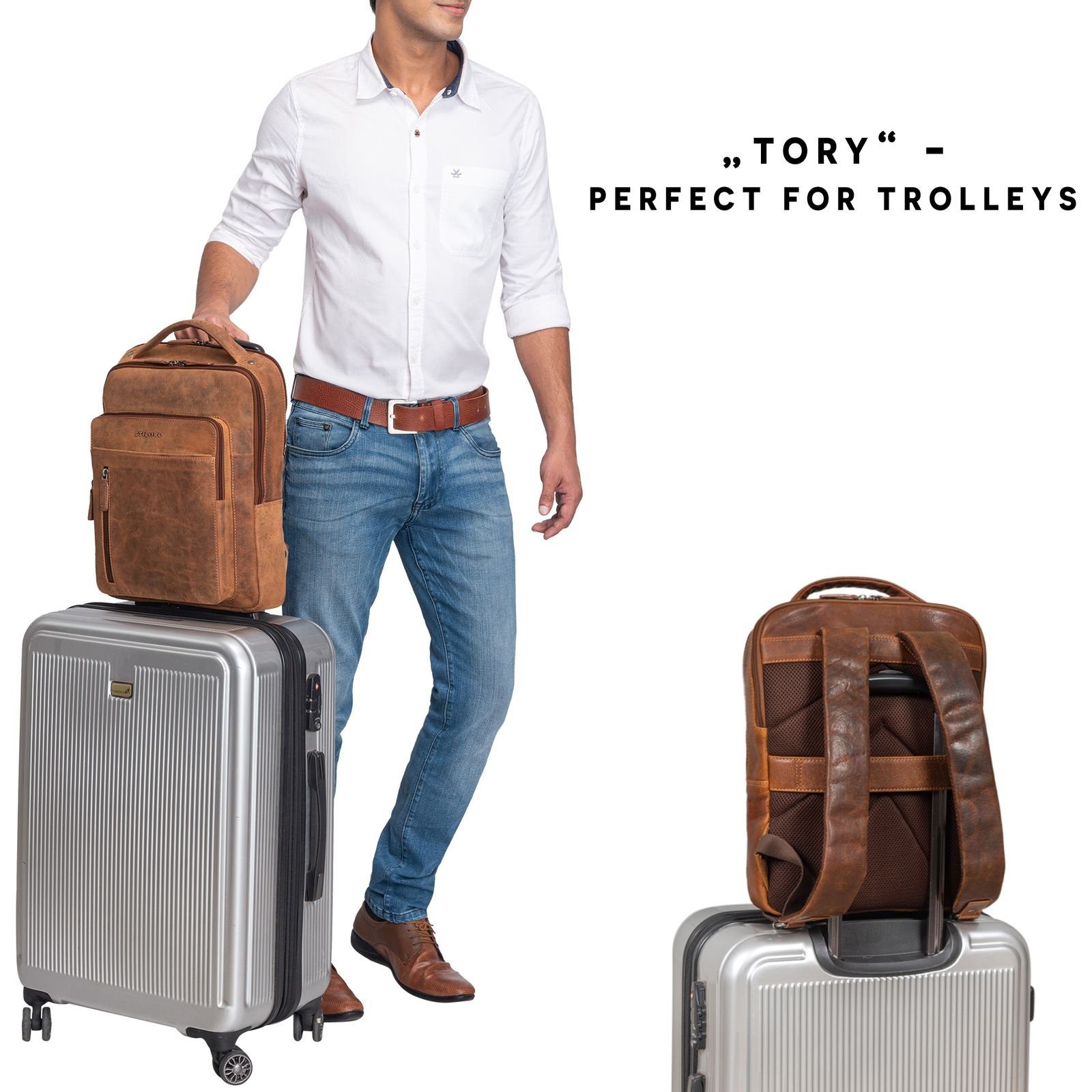 STILORD Notebook-Rucksack "Tory" Leder Laptoprucksack 13 - 14 Zoll Herren Damen