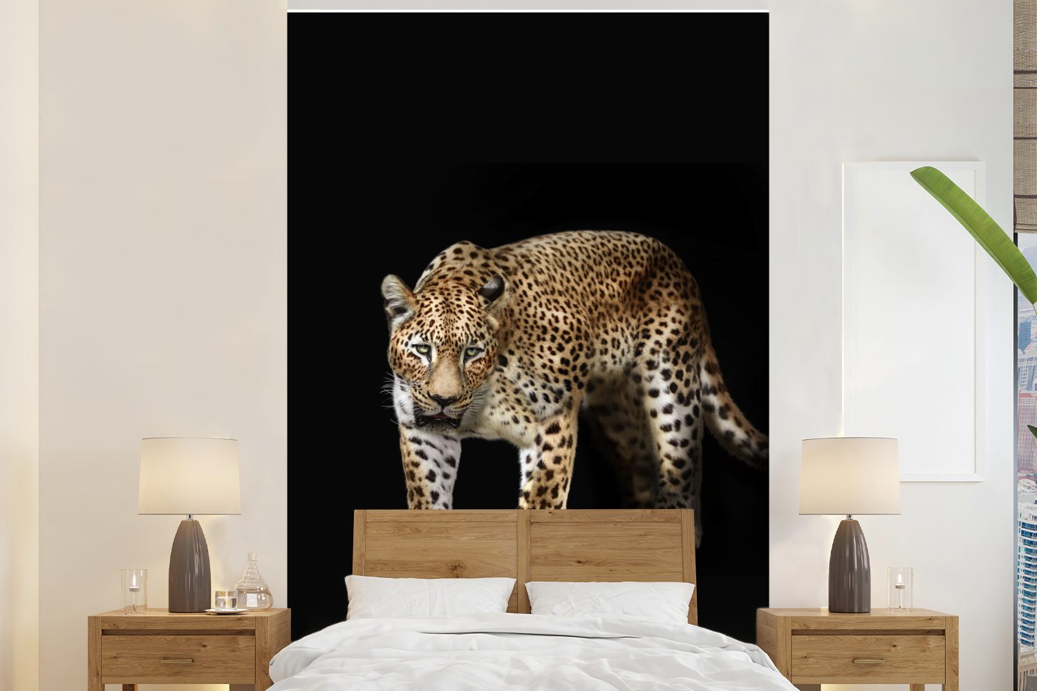 MuchoWow Fototapete Leopard - Schwarz - Tiere, Matt, bedruckt, (3 St), Montagefertig Vinyl Tapete für Wohnzimmer, Wandtapete