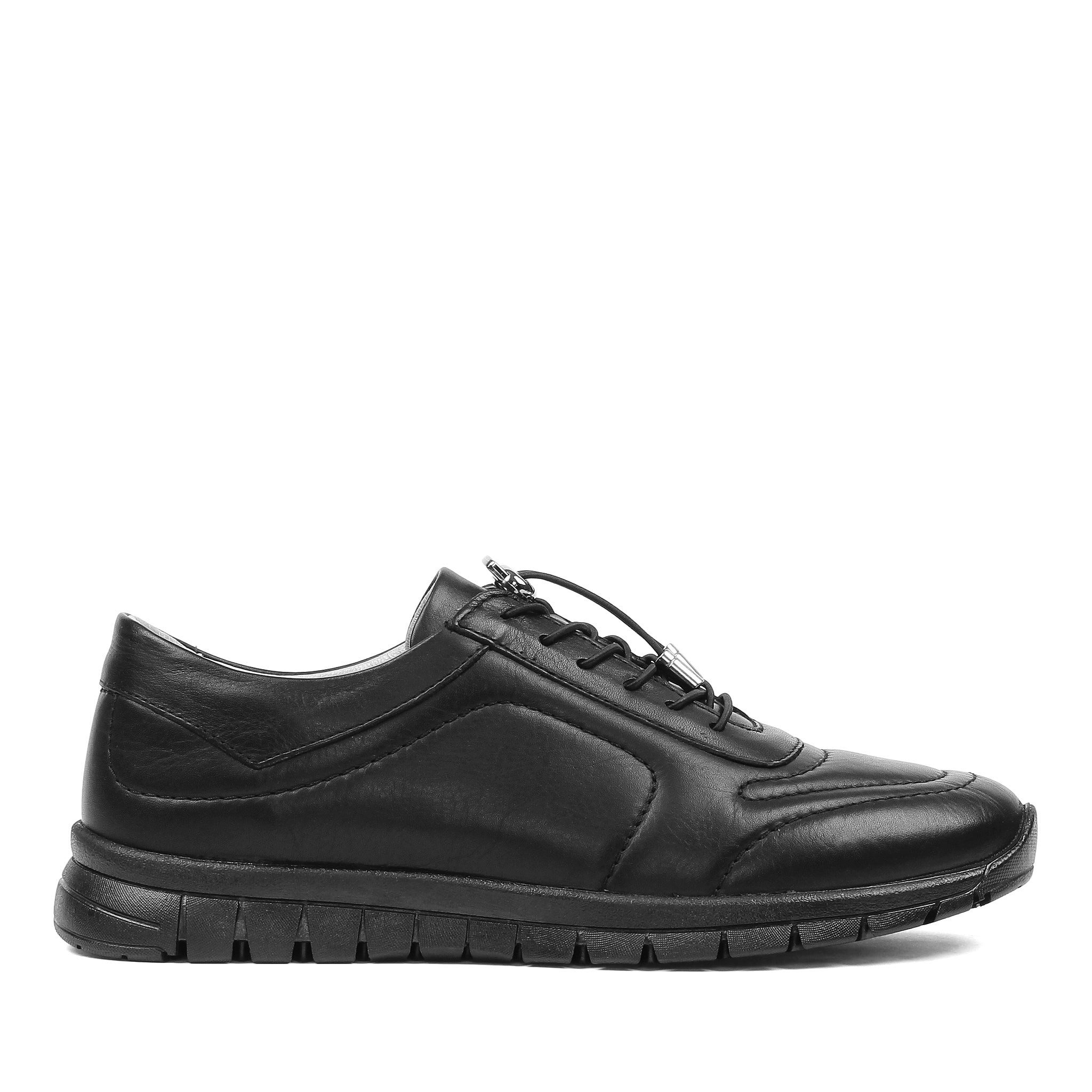 Celal Gültekin Schnür Sneaker Profilsohle Elastisch Leder Low-Top Damen Sneaker Glattleder, Echtleder-Futter & Decksohle, Schwarz, 39