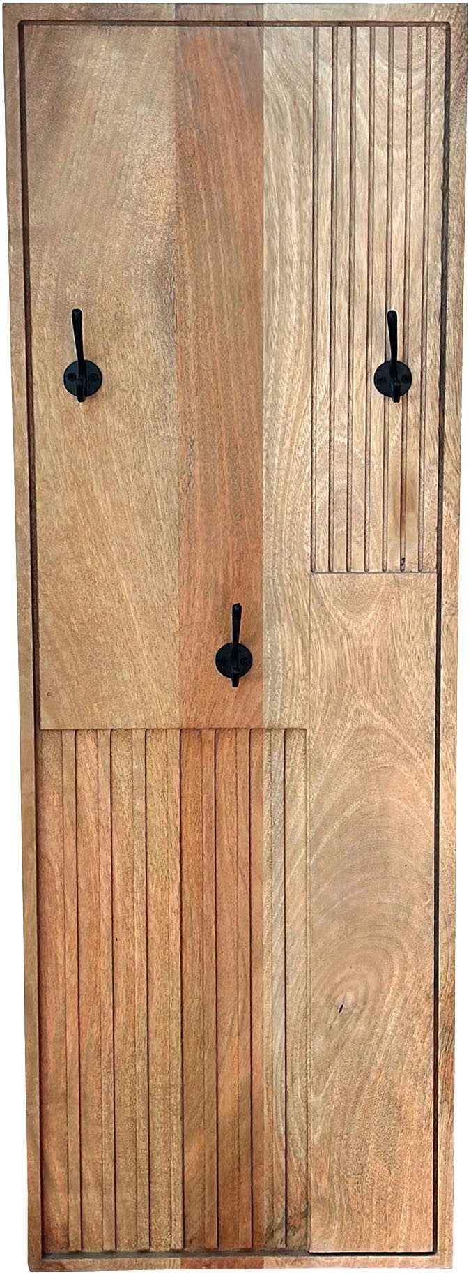 SIT Garderobenpaneel Garderobe – Massives Mangoholz mit dekorativem Lamellen‑Design, Massives Mangoholz‑Garderobenpaneel mit dekorativem Lamellen‑Design