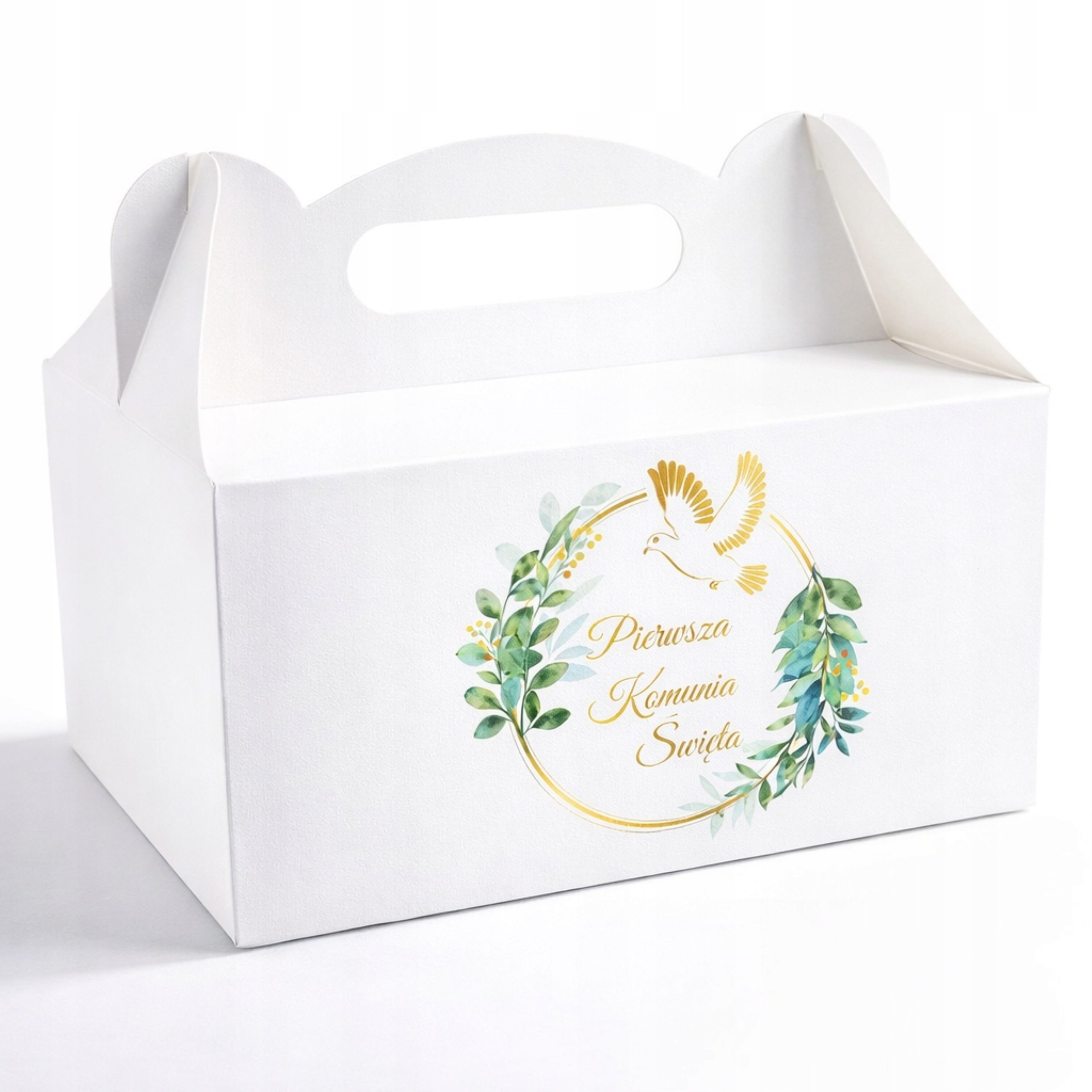 Festivalartikel Backform Kuchenschachtel Kommunion 10 Stk Weiß Gold stabil Geschenkbox, (1-tlg)