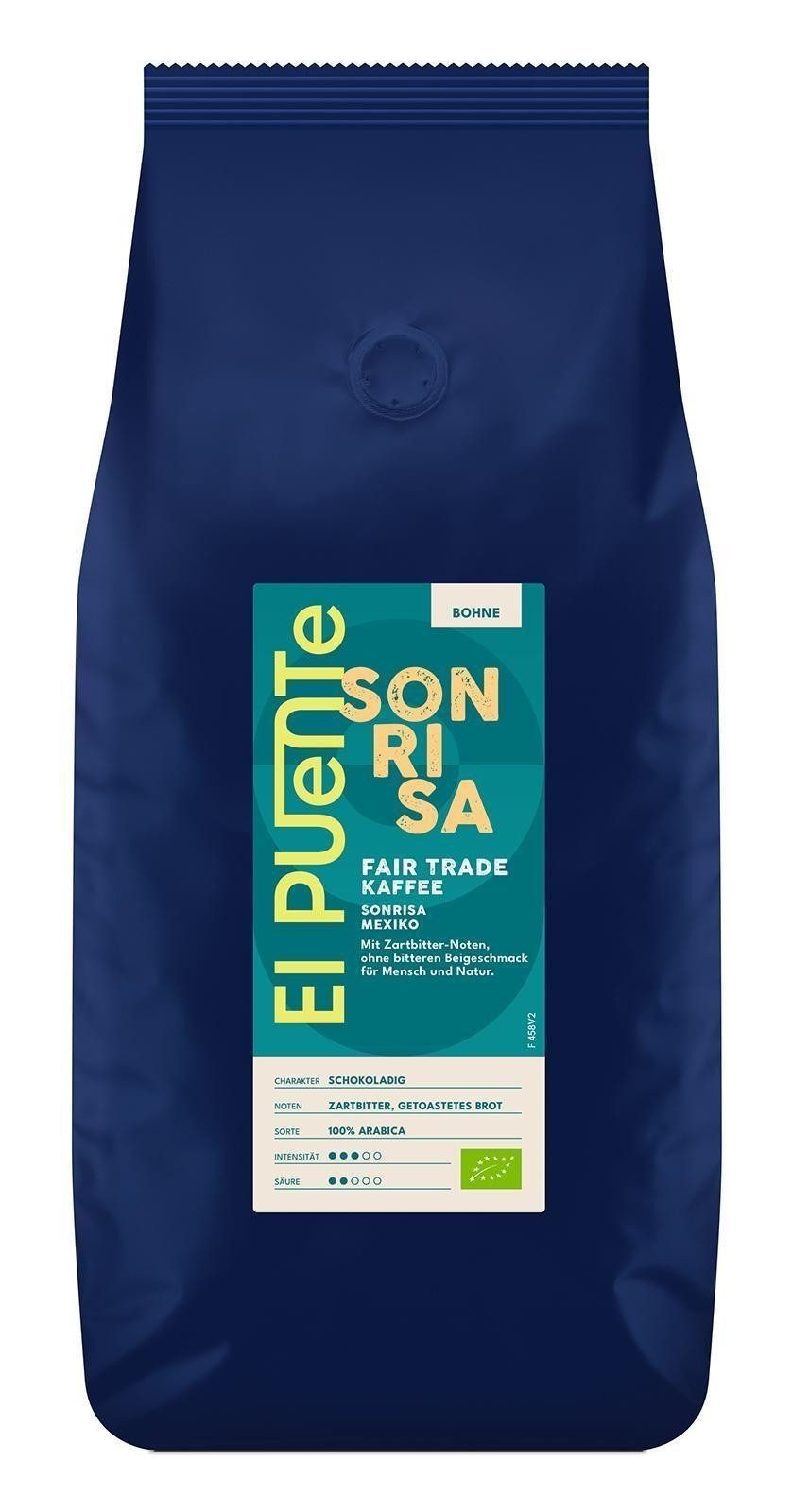 El Puente Kaffee Sonrisa - Bio-Kaffeebohnen 1 kg, Fair Trade, Vegan, Bio, Handmade