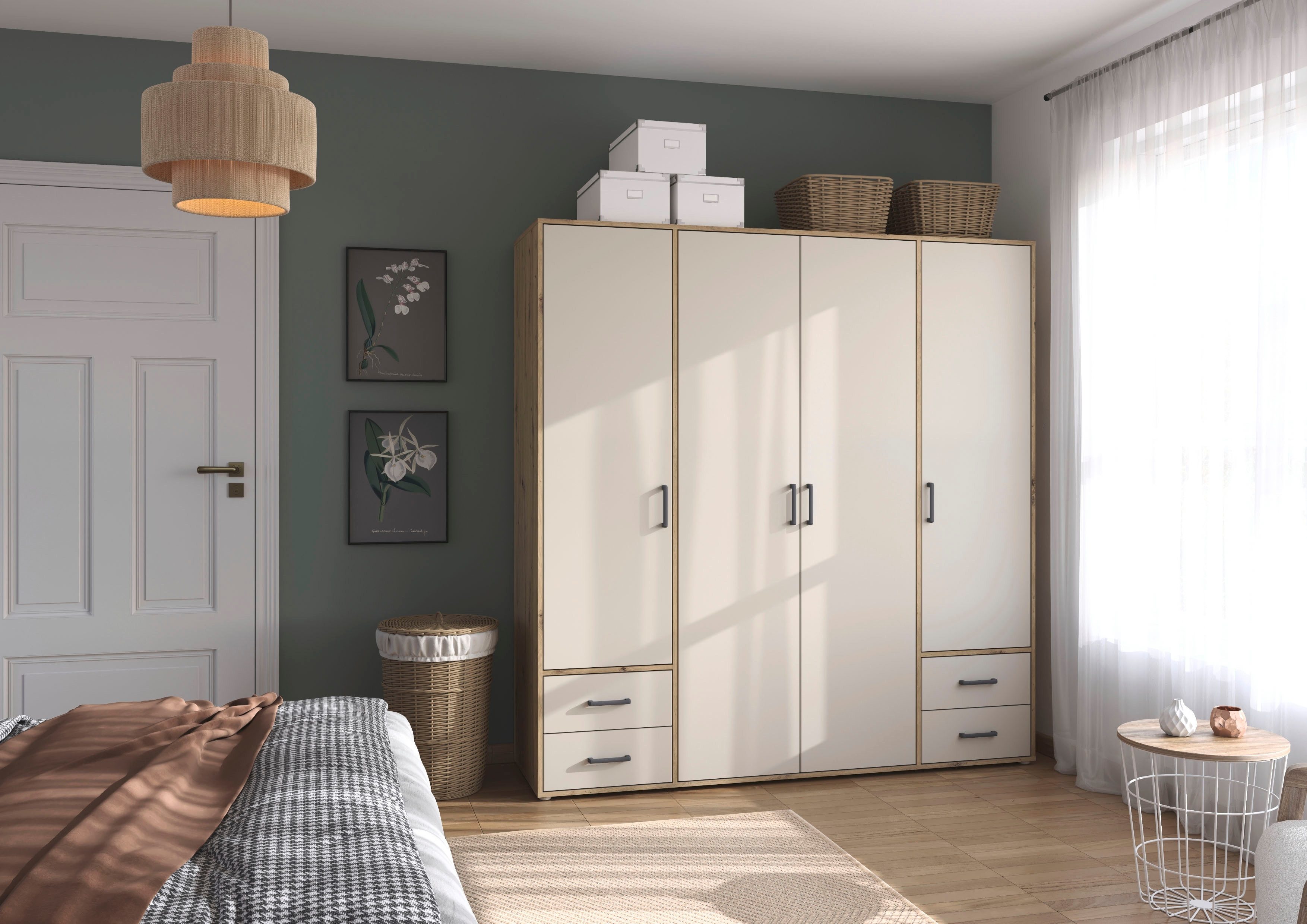 rauch Drehtürenschrank Kleiderschrank Schrank Garderobe Wäscheschrank VOYAGER (in 3 verschiedenen Ausstattungen BASIC/CLASSIC/PREMIUM) mit 2 modernen Griffvarianten, mit Außenschubladen MADE IN GERMANY