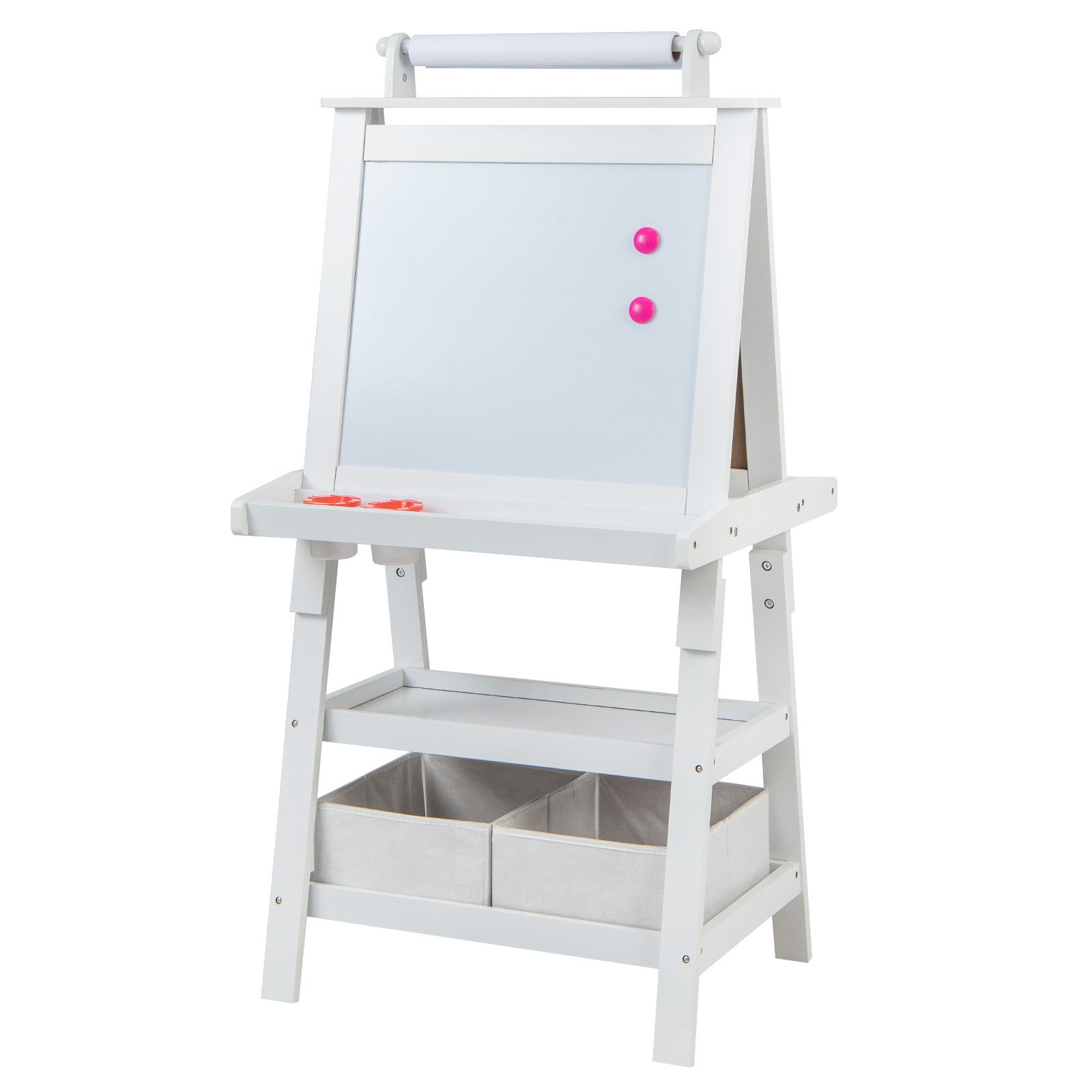 KOMFOTTEU Standtafel 3 in 1, mit Aufbewahrungsbox, Whiteboard & Kreidetafel