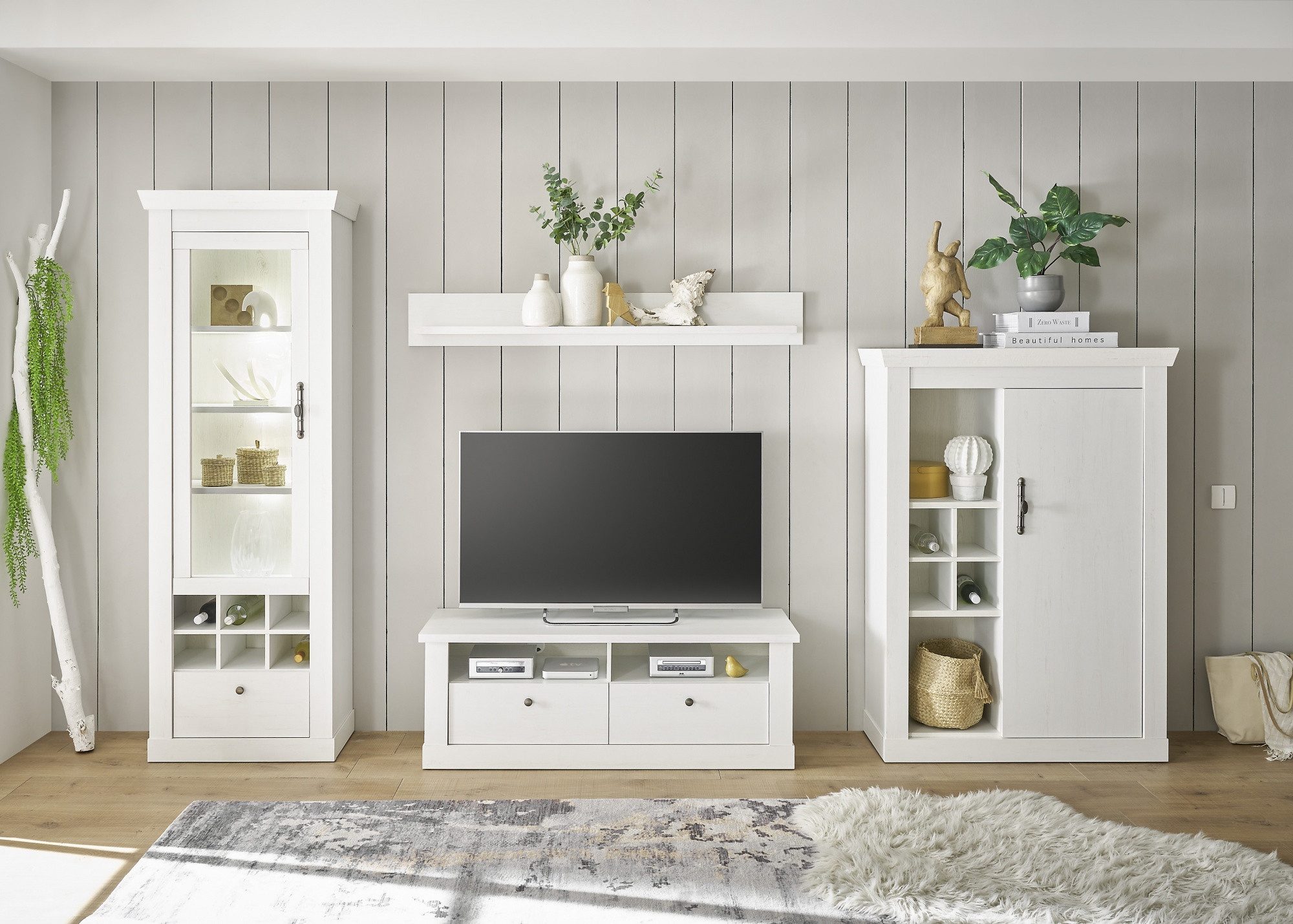 Beauty.Scouts Wohnzimmer-Set Kombination 4er Set "Hygge", Pinie Weiß Dekor, 327 (307)/ 201/ 37-44