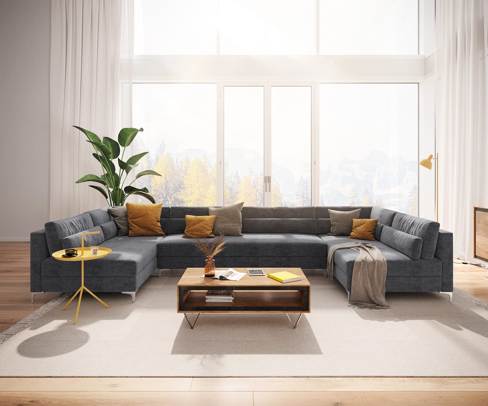 DELIFE Wohnlandschaft Elio, Mikrofaser Graphite 400x185 cm XL Wohnlandschaft