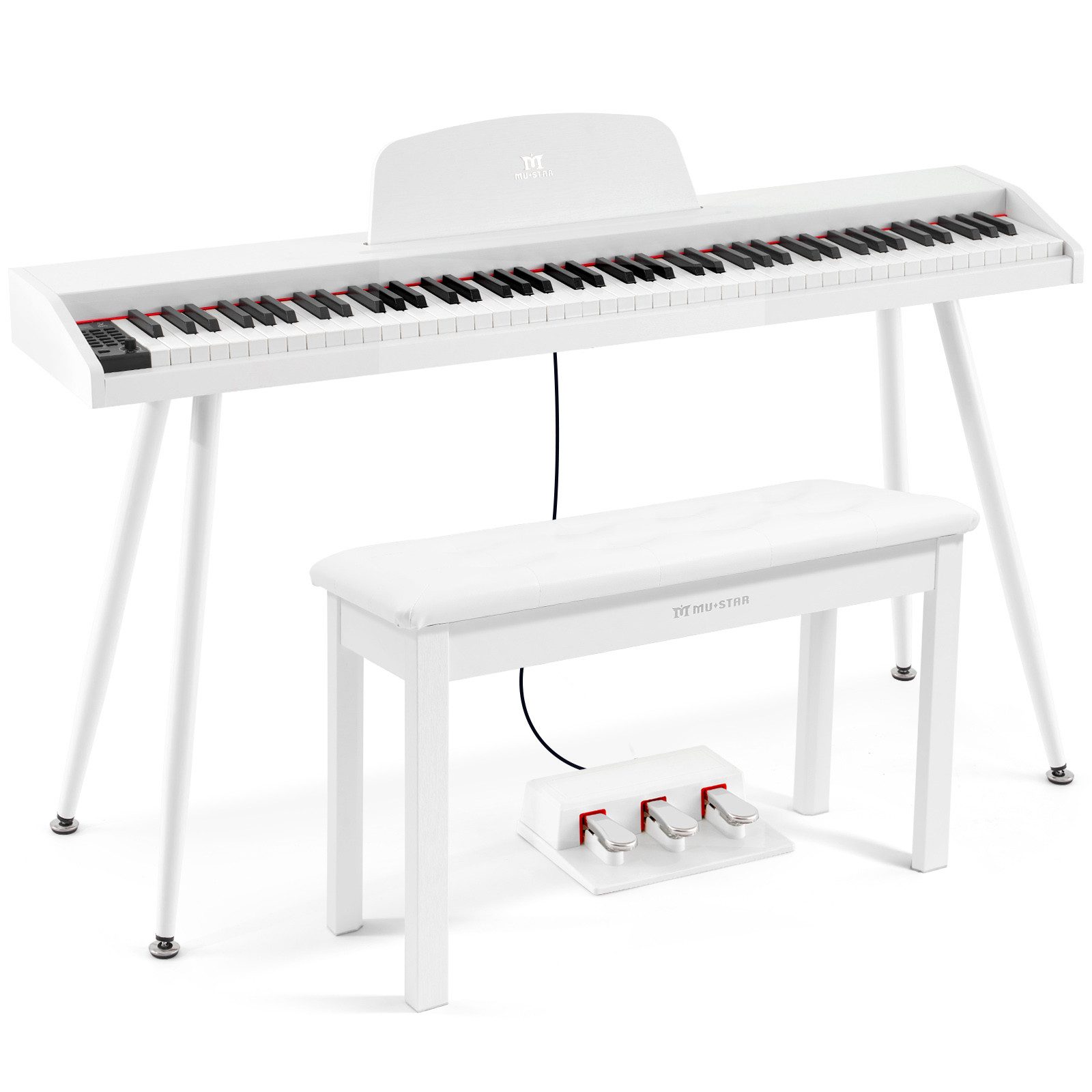 MUSTAR Digitalpiano mit 88 anschlagdynamischen Tasten, Klavierhocker und 3 Pedaleinheiten (mit Klavierbank), Portables E-Piano in voller Größe mit MIDI-USB und Ständer