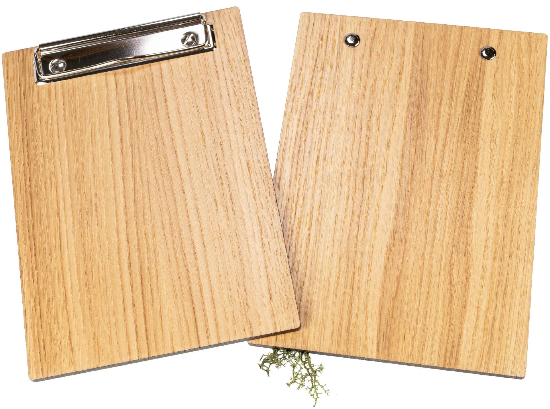 Holz Frank Schreibmappe Eiche Klemmbrett DIN A5 lackiert - FSC® - mit Briefklemme Silber