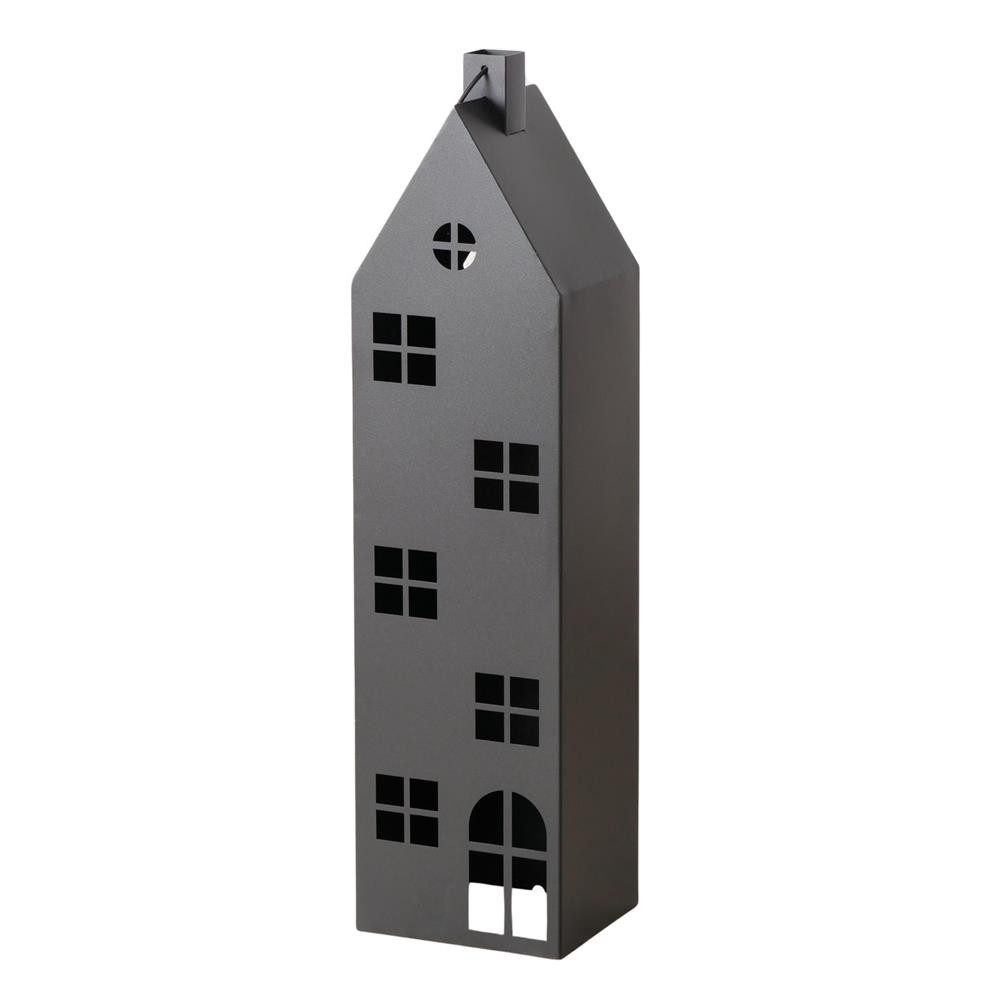BOLTZE Kerzenlaterne Laterne Alba 2er Set Metall schwarz Haus, Haus-Design, großformatig, pulverbeschichtet, Bodendeko – Bild 5 von 5