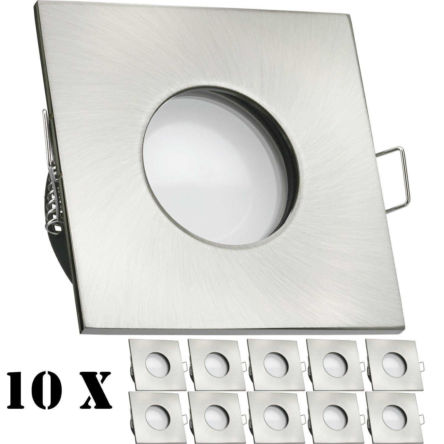 LEDANDO LED Einbaustrahler 10er IP65 LED Einbaustrahler Set extra flach in edelstahl / silber geb