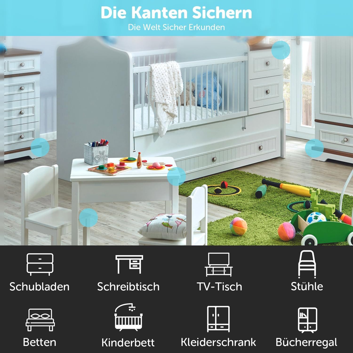 Montegoni Kindersicherung 8er Set Eckenschutz rund Silikon – Sicherer Schutz für Babys, Hochwertiges Material: Aus langlebigem, ungiftigem Silikon gefertigt.