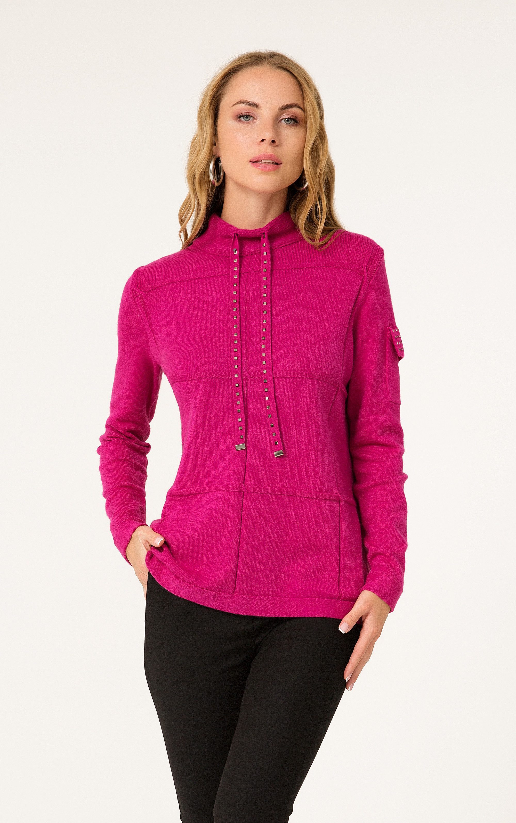 Passioni Strickpullover Sweatshirt mit Taschendetail und Strass günstig online kaufen