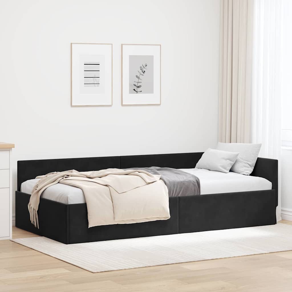 vidaXL Bett Eckbettgestell mit Kopfteil Schwarz 100 cm x 200 cm Samt (1-tlg)