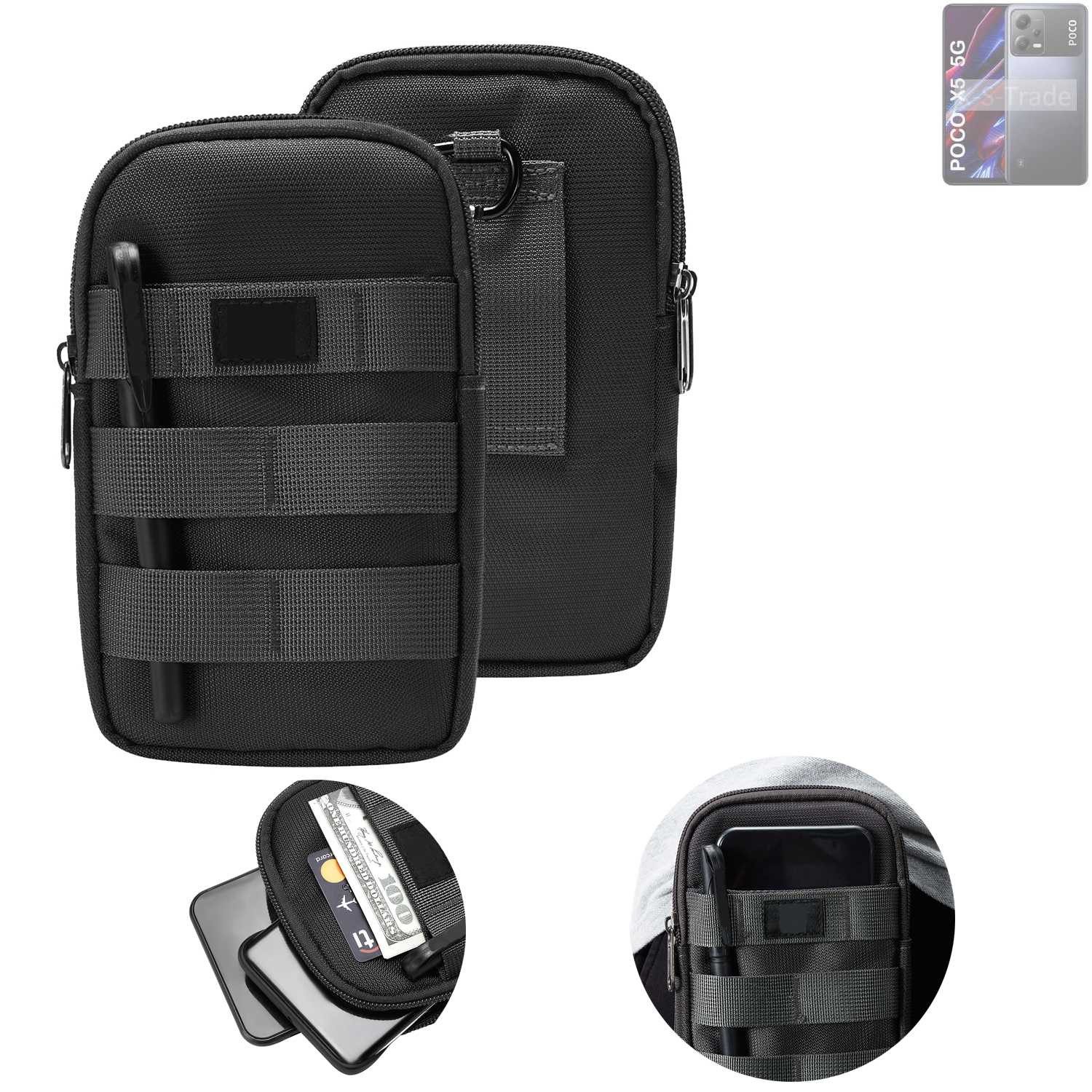 K-S-Trade Handyhülle für POCO X5 5G, Holster Gürtel Tasche Handy Tasche Schutz Hülle dunkel-grau viele