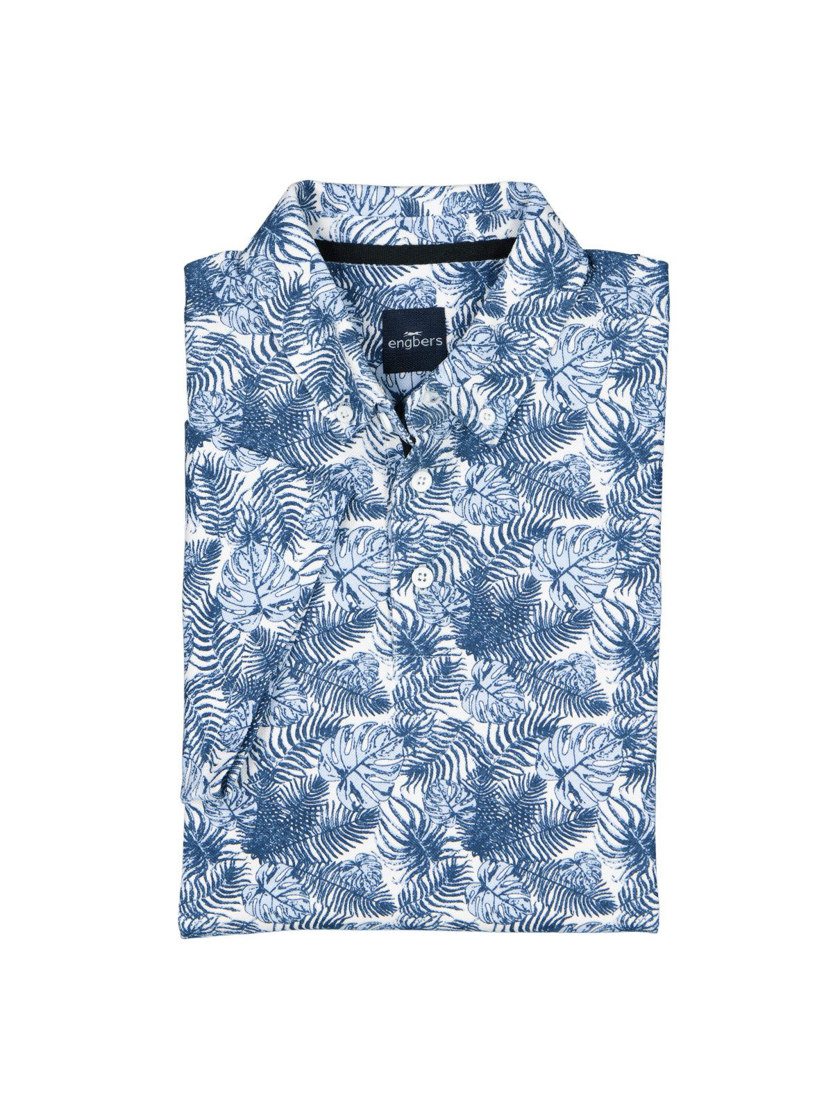 Engbers Poloshirt Herren Gemustertes Poloshirt mit Knopfleiste, Mittelblau