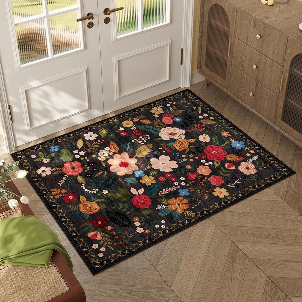 Minicloss Fußmatte Boho Fußmatte für Innenbereich – Rutschfester Teppich mit Blumenmuster, Ideal für Eingangsbereich, Küche, Haustür, Kinderzimmer