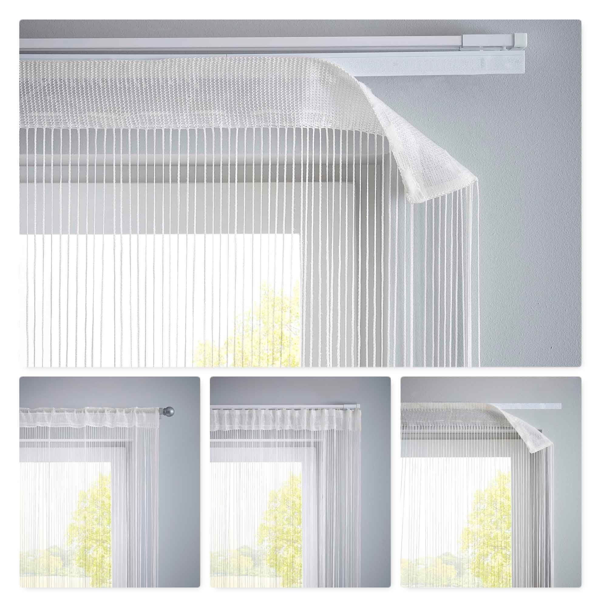 Fadenvorhang, Gardinenbox, Multifunktionsband (2 transparent, Fadengardinen St), Tunneldurchzug Flauschband Multiband Lurex Raumteiler 20303MB2 Weiß