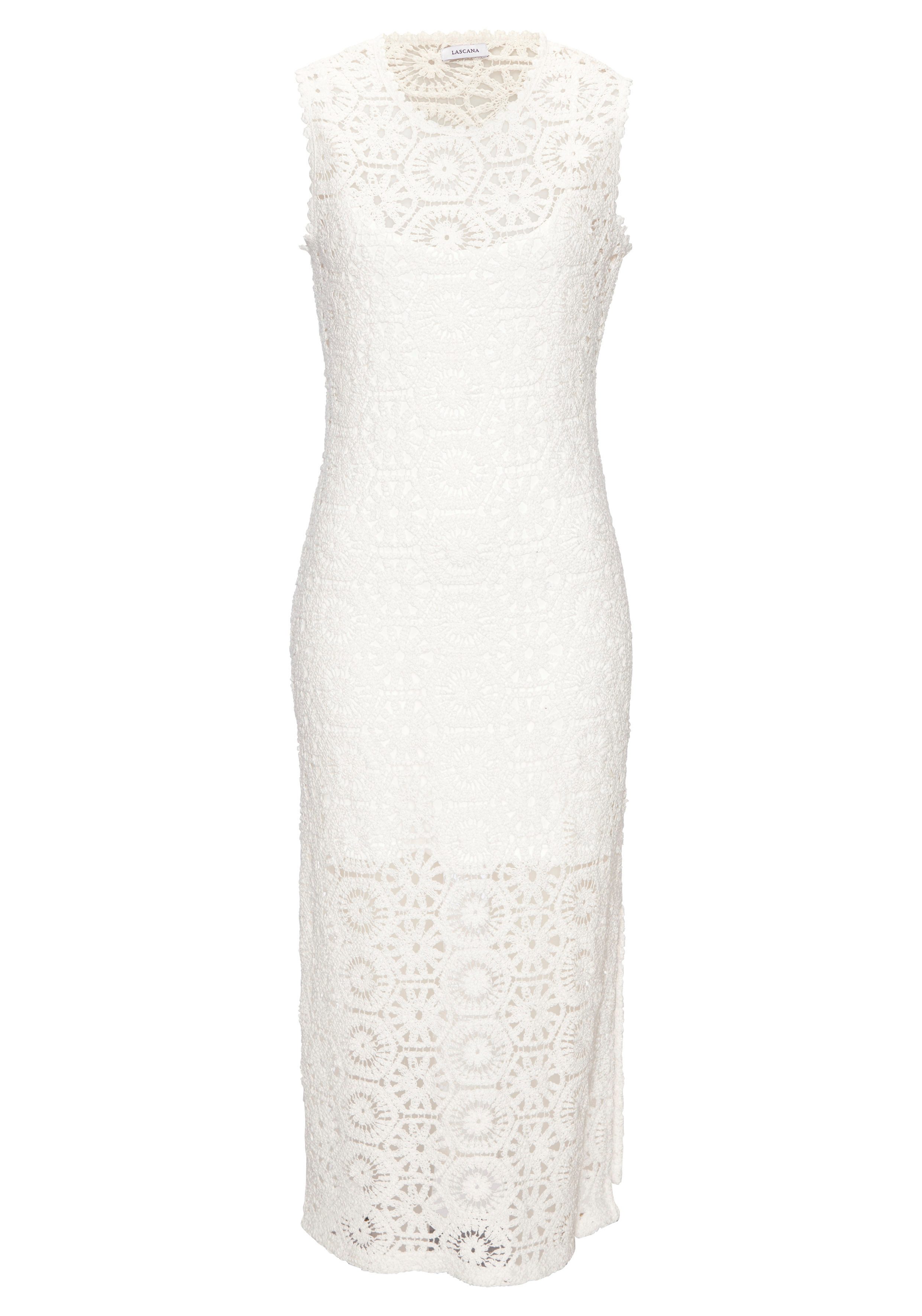 Strickkleid aus weicher Häkelspitze mit herausnehmbarem Unterkleid, Midikleid