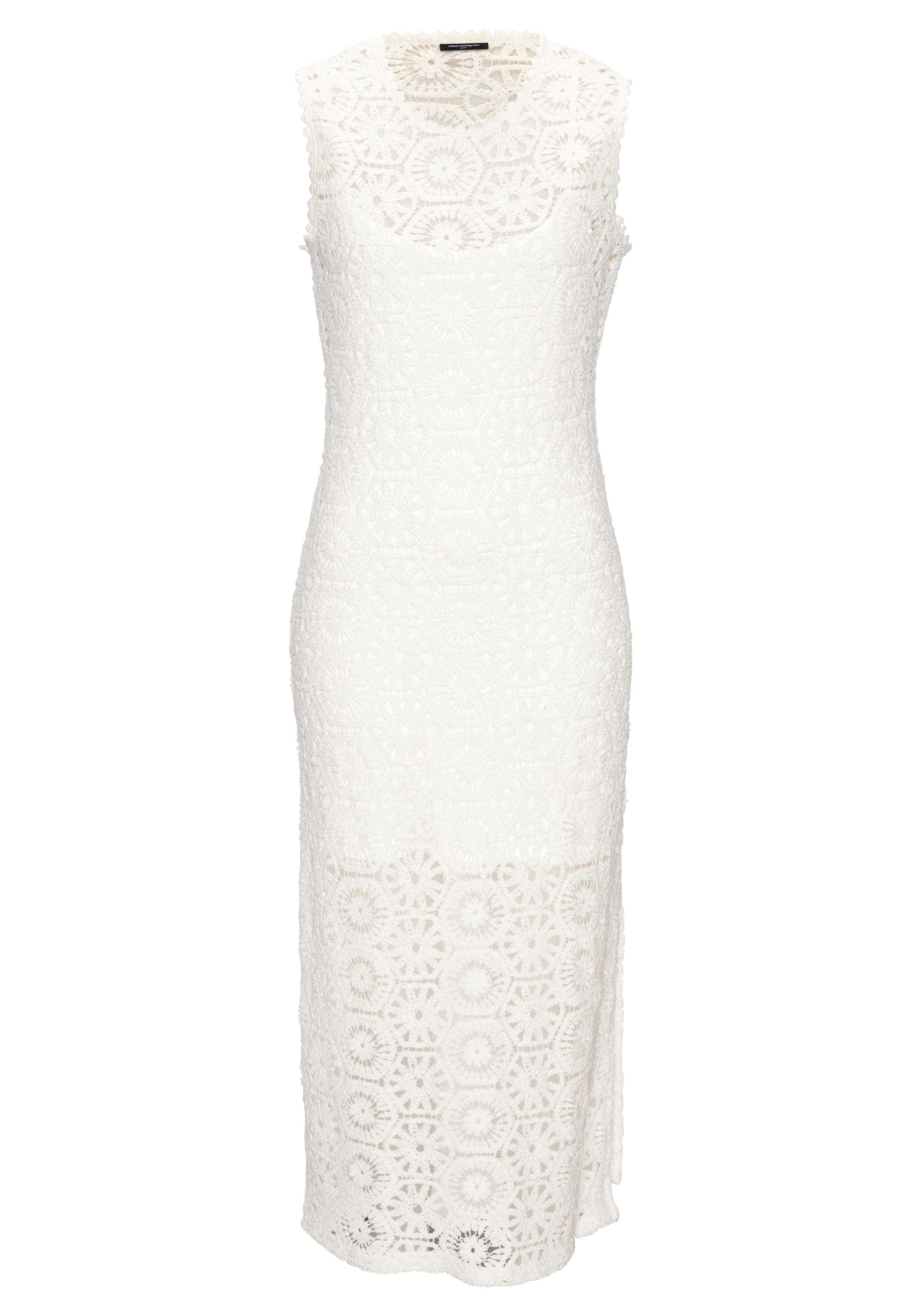 French Connection Strickkleid aus weicher Häkelspitze mit herausnehmbarem Unterkleid, Midikleid (mit Unterkleid) elegantes Strandkleid, Sommerkleid aus hochwert – Bild 2 von 5