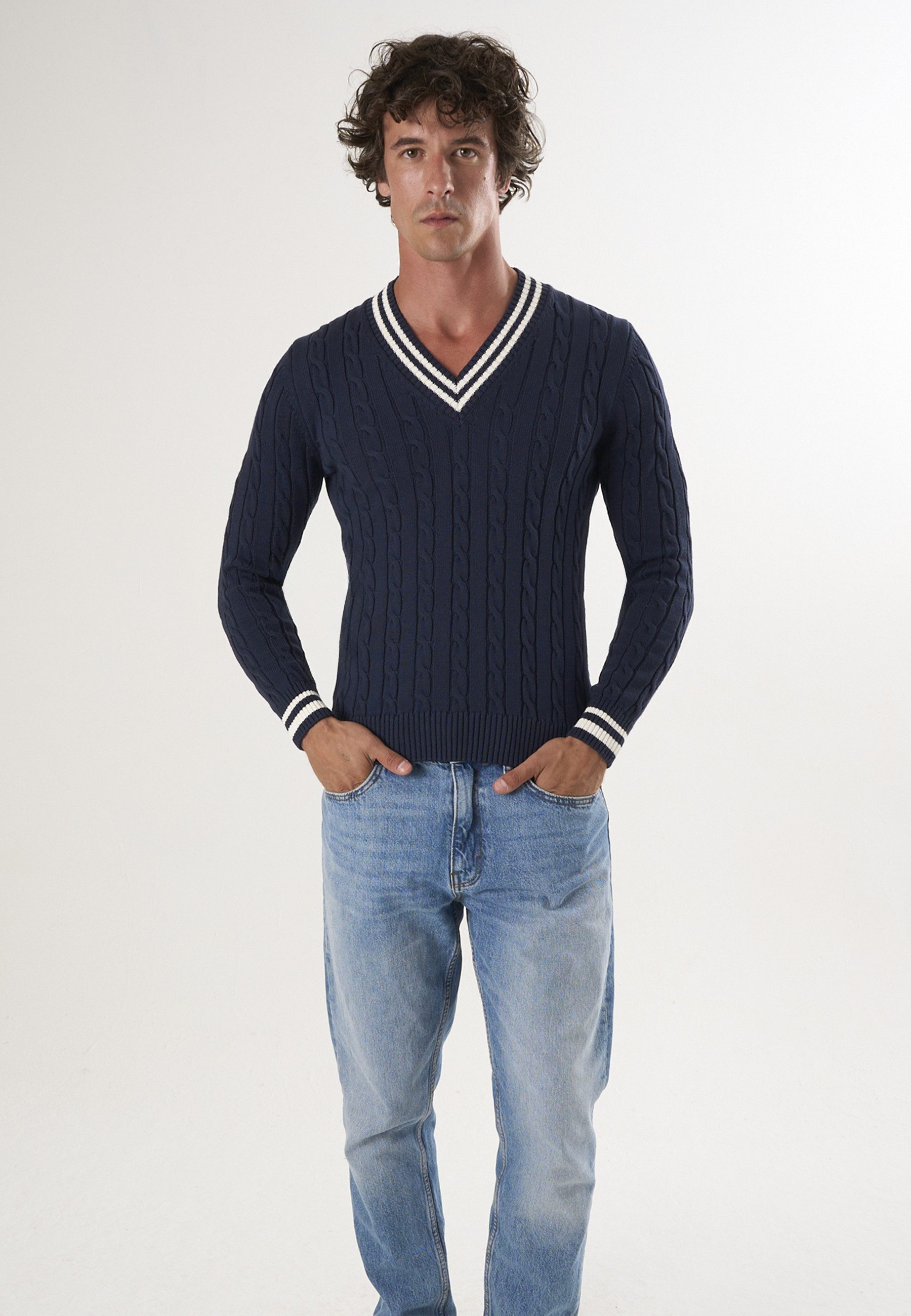 Felix Hardy V-Ausschnitt-Pullover Basic-Pullover mit V-Ausschnitt und Zopfm günstig online kaufen