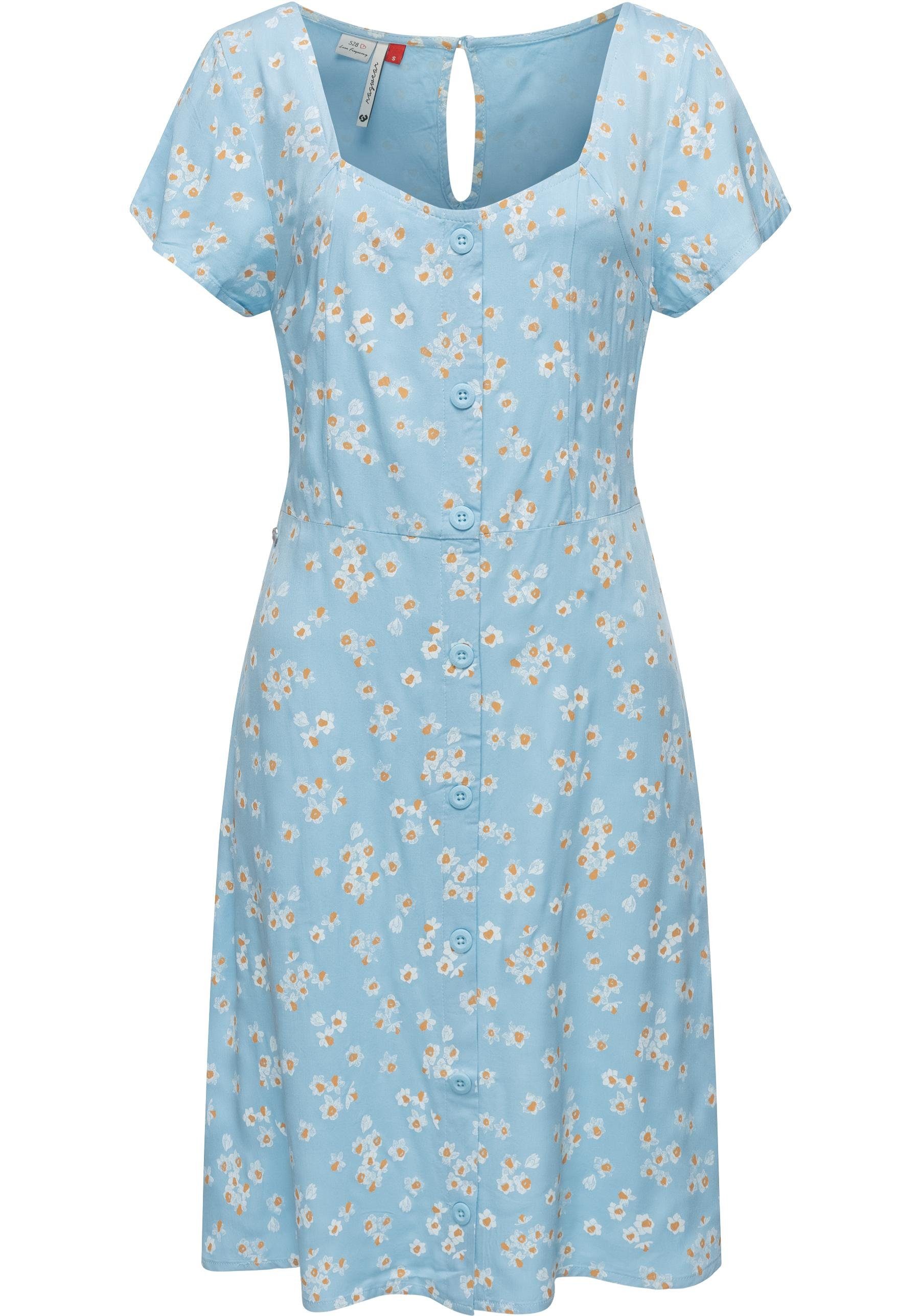 Ragwear Blusenkleid Anerley stylisches Sommerkleid mit Allover Print hellblau