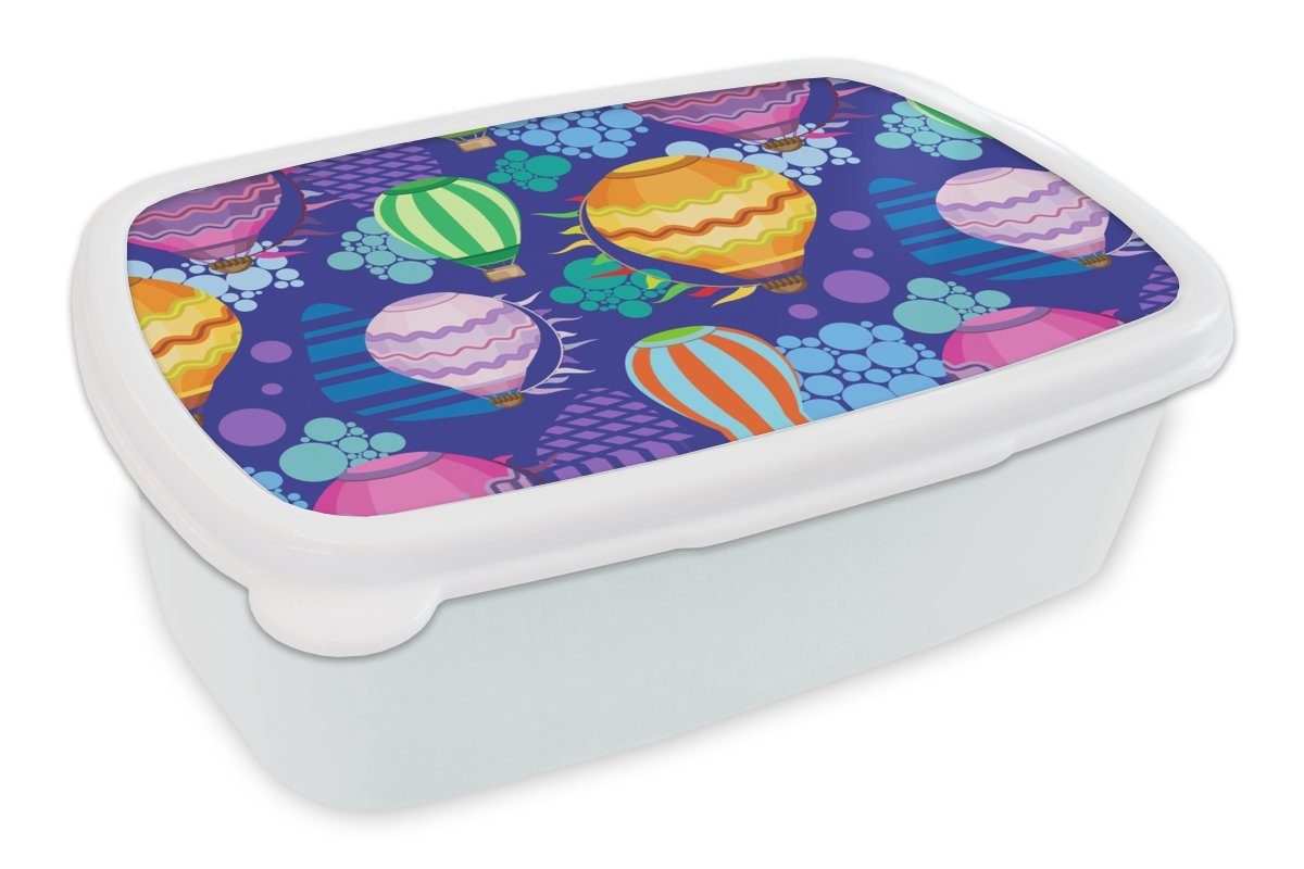 MuchoWow Lunchbox Ballon - Regenbogen - Muster - Kinder - Abstrakt, Kunststoff, (2-tlg), Brotbox für Kinder und Erwachsene, Brotdose, für Jungs und Mädchen weiß