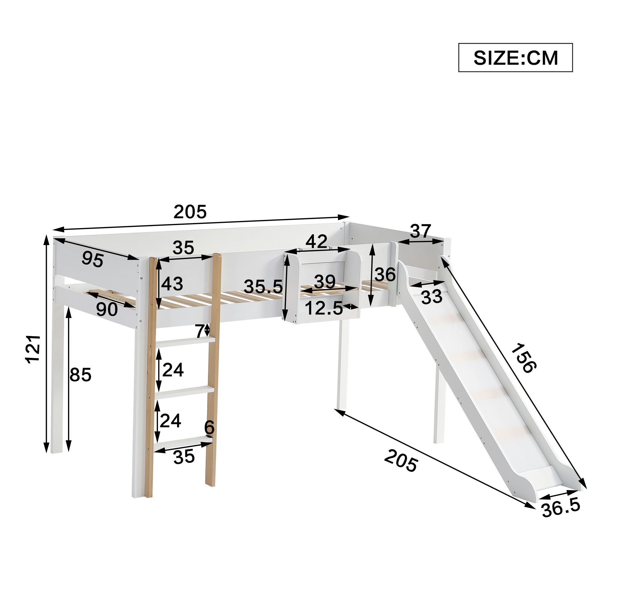 Flieks Hochbett Kinderbett 90x200cm mit abnehmbarem Regal, Leiter und Rutsc günstig online kaufen