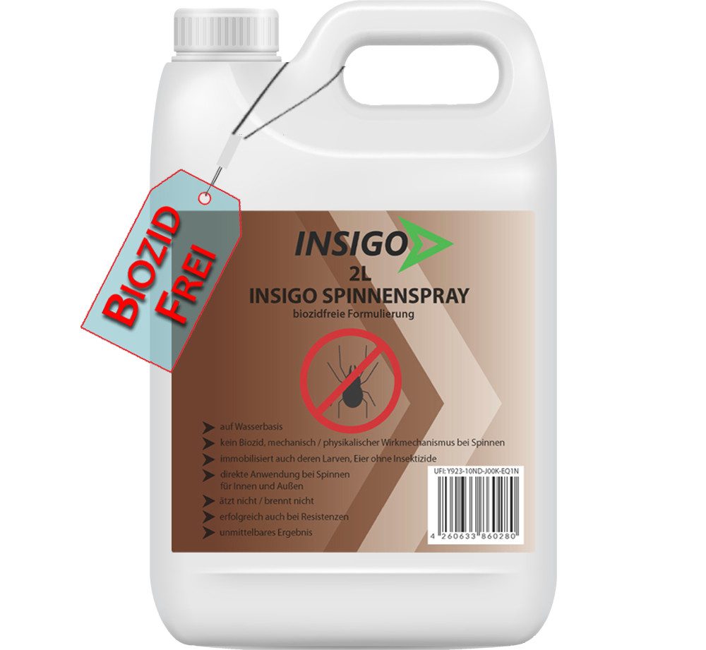 INSIGO Insektenspray Spinnen-Spray Hochwirksam gegen Spinnen, 2 l, biozidfreie Formel, auf Wasserbasis, geruchsarm, brennt / ätzt nicht