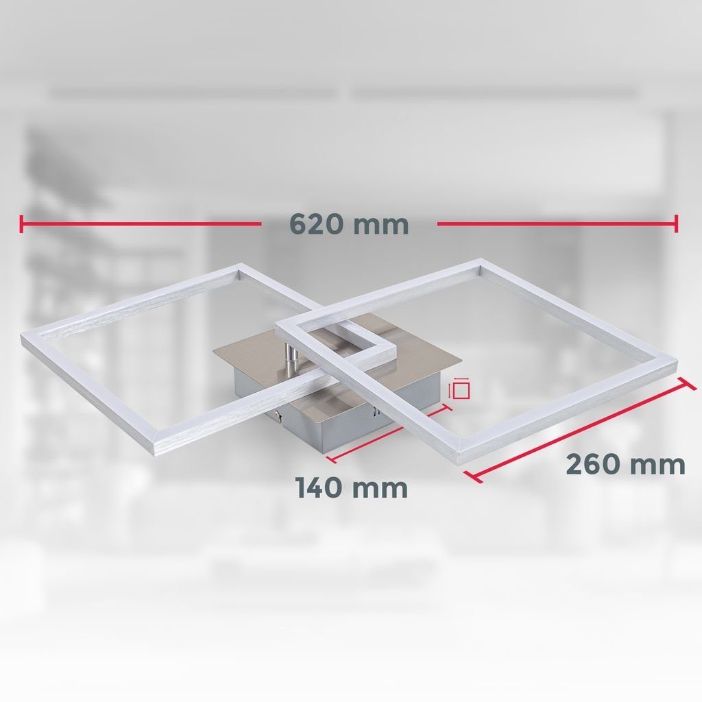 3000-6500K Schlafzimmer Timer Kaltweiß, CCT / Neutralweiß fest Wohnzimmer Dimmfunktion, Deckenleuchte / Lampe Warmweiß LED 3040lm Nachtlicht 27W - LED Deckenlampe BKL1333, 62x36cm Farbtemperatursteuerung Fernbedienung dimmbar integriert, alu-gebürstet B.K.Licht -