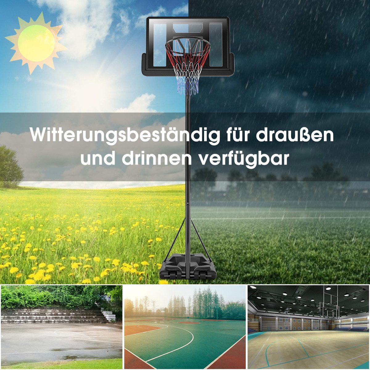 COSTWAY Basketballkorb, Basketballständer 180-305 cm höhenverstellbar mit 2 Rädern