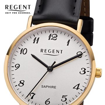 Regent Quarzuhr Regent Damen Uhr F-1218 Leder Quarz, Damen Armbanduhr rund, mittel (ca. 32mm), Lederarmband