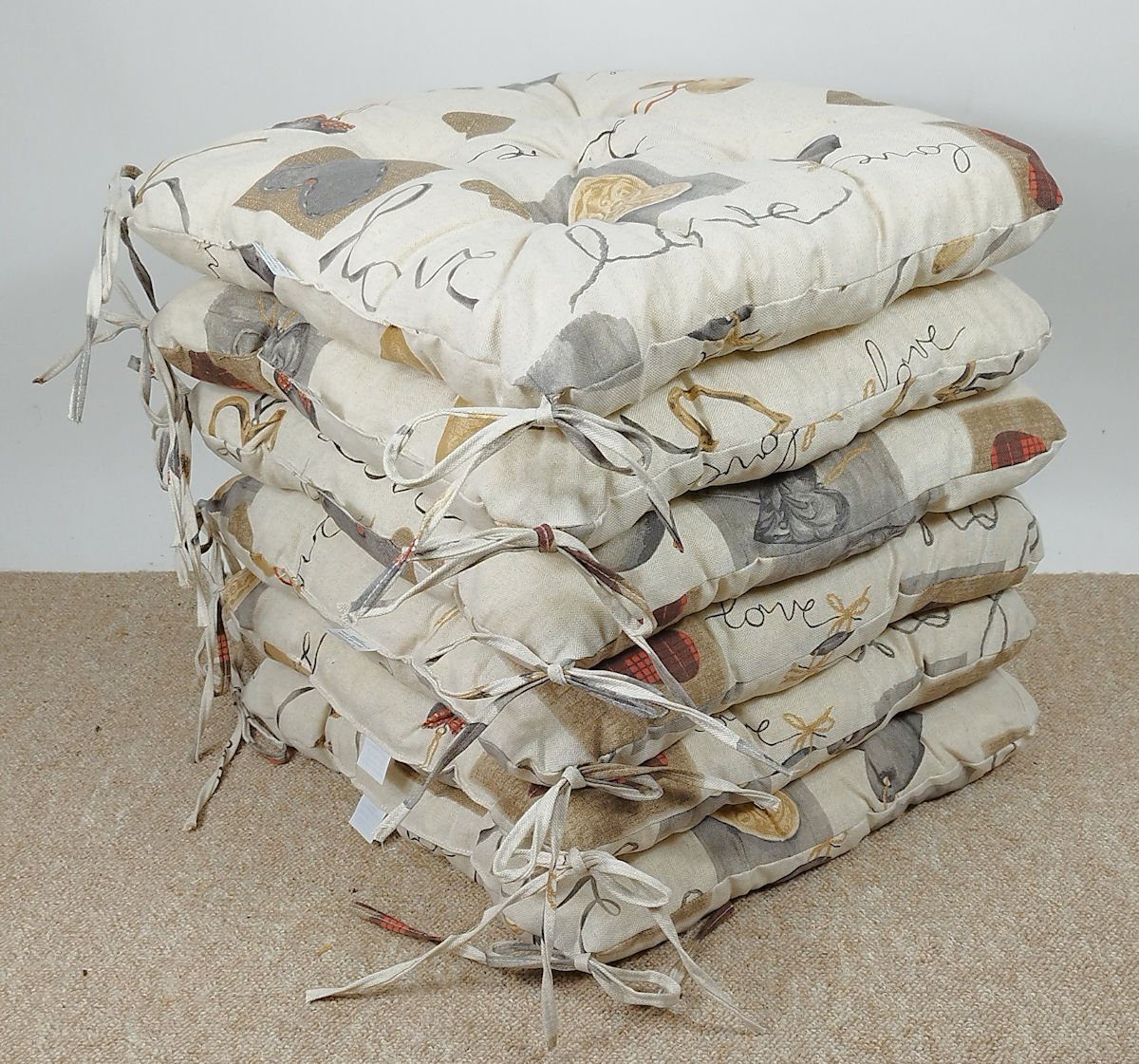 Rattani Sitzkissen Set 6 x Stuhlkissen/Sitzkissen Klara 42 x 42 cm Love günstig online kaufen