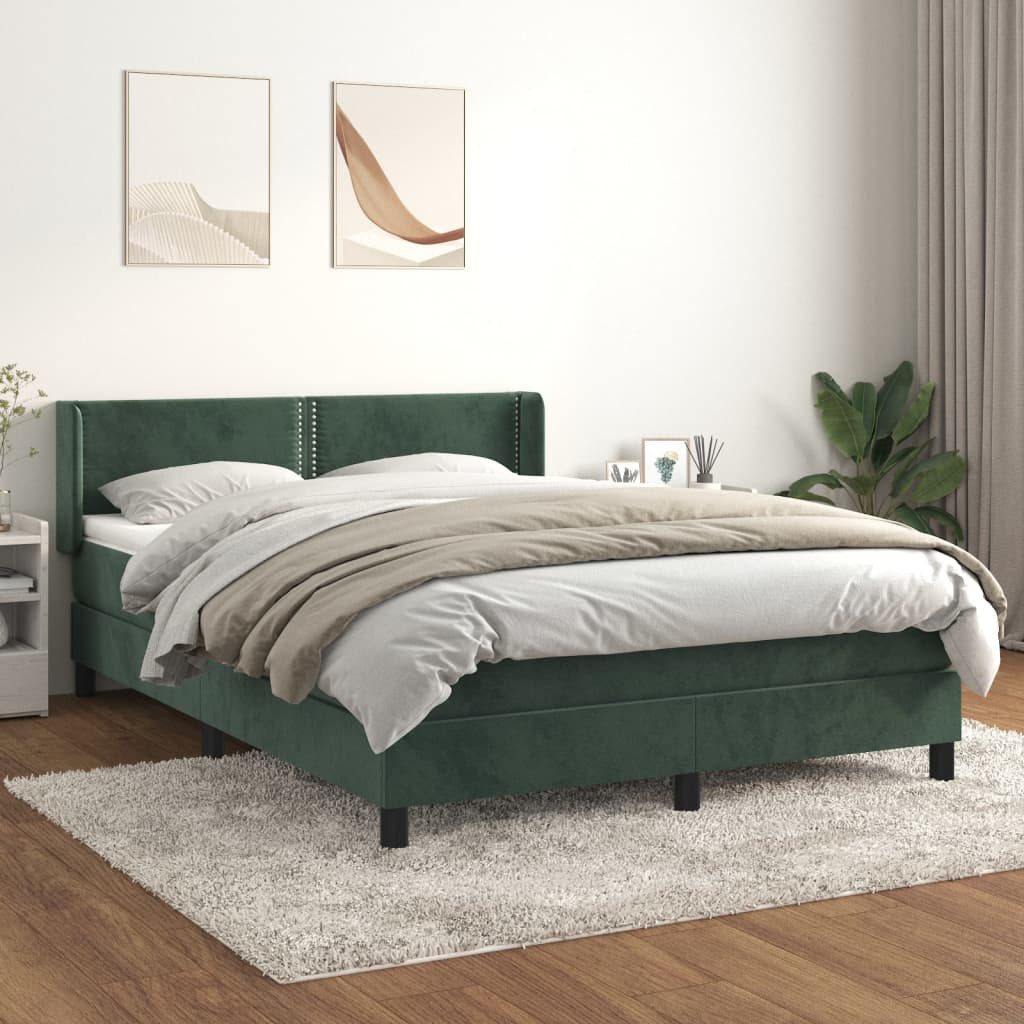 vidaXL Boxspringbett, Boxspringbett mit Matratze Dunkelgrün 140x190 cm Samt günstig online kaufen