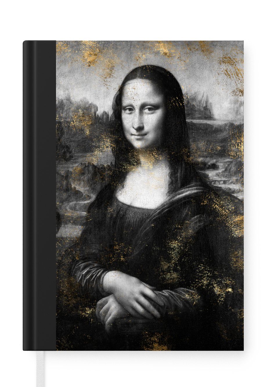 MuchoWow Notizbuch Mona Lisa - Leonardo da Vinci - Schwarz - Weiß, Journal, Merkzettel, Tagebuch, Notizheft, A5, 98 Seiten, Haushaltsbuch