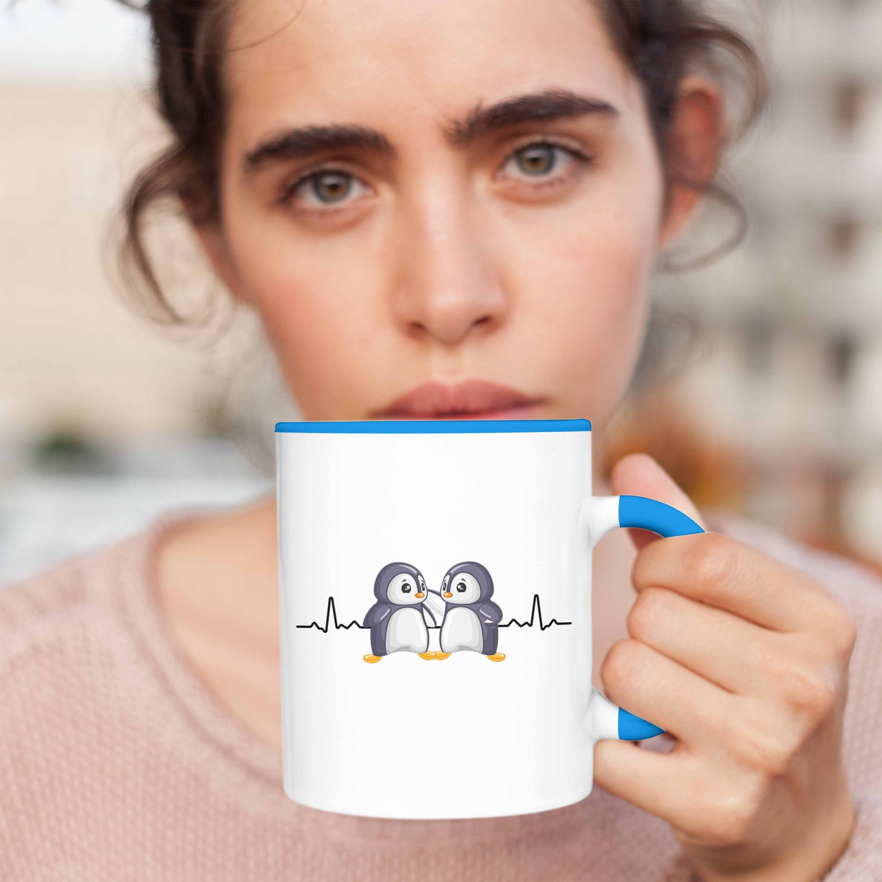 Trendation Tasse Pinguin Blau Tasse Herzschlag Geschenkidee Mädchen