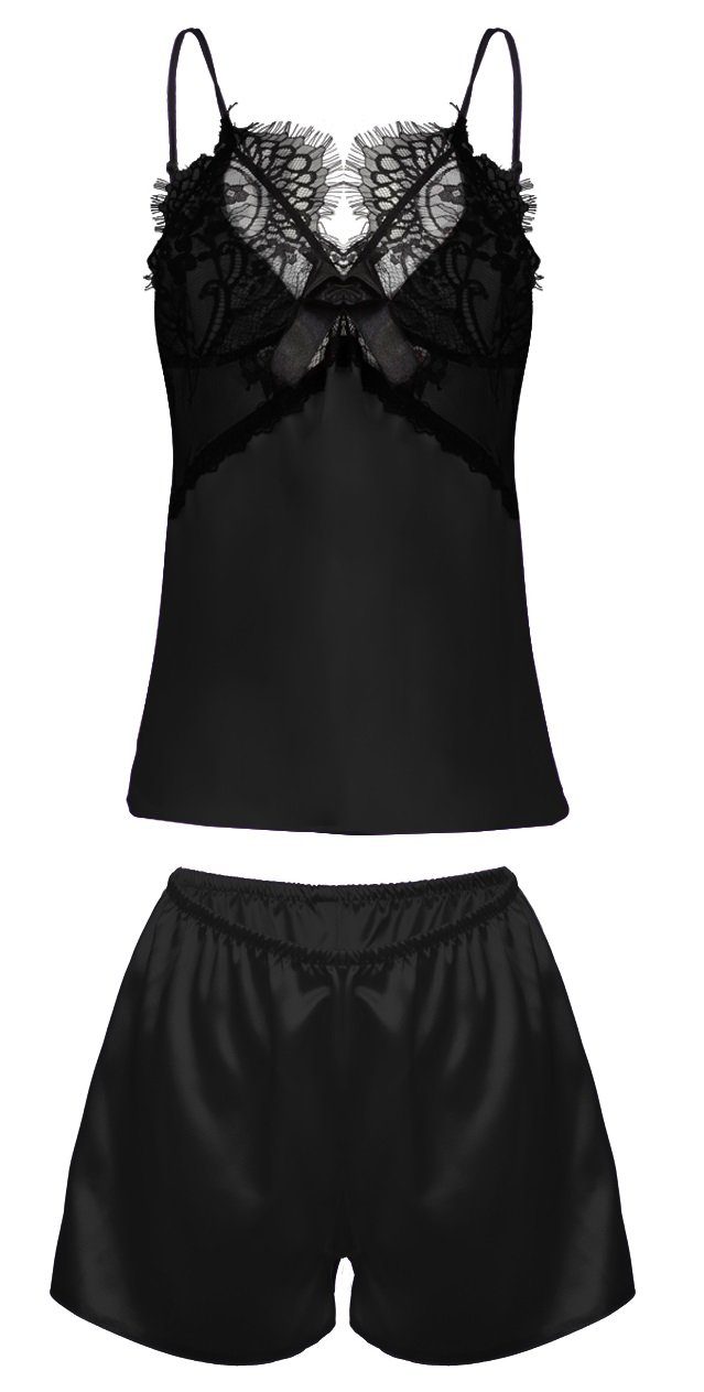 einfarbiges schwarz DKaren Shorts) Nachtwäsche-Set 2teiliges (Top, Pyjama