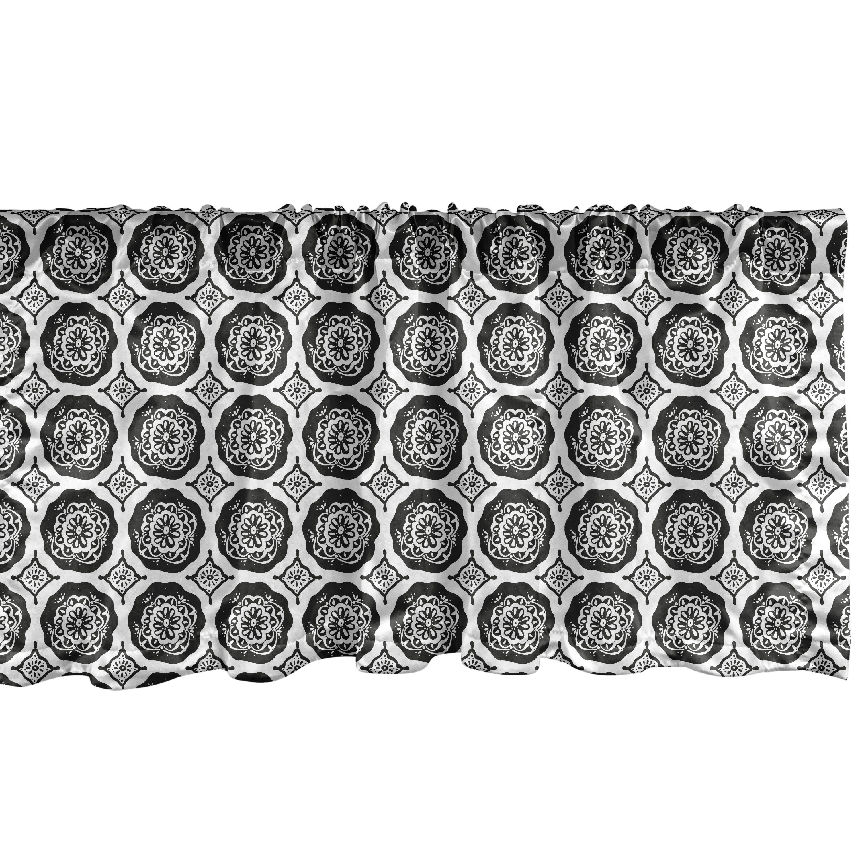 Blumen Scheibengardine Abakuhaus, Blumen-Motiv mit Stangentasche, für Vorhang Microfaser, Volant Schlafzimmer Küche Dekor Repetitive