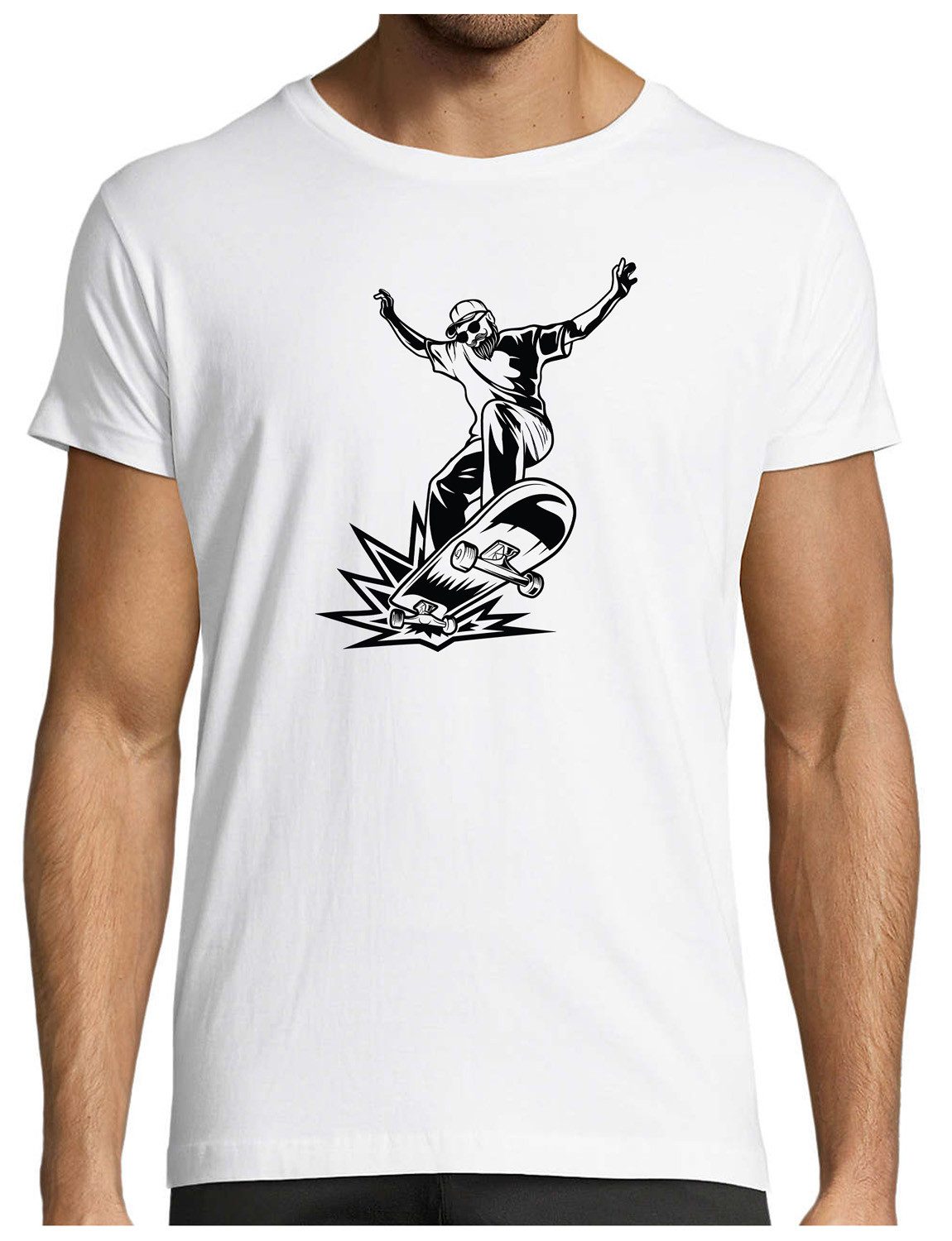 T-Shirt Herren Skater Shirt springender Skateboarder