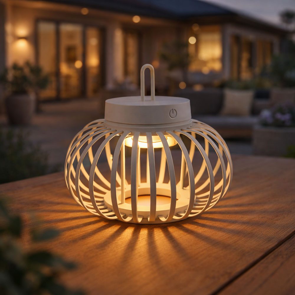 JUST LIGHT LED Außen-Tischleuchte, LED-Leuchtmittel fest verbaut, Warmweiß, Tischlampe Pendelleuchte Außen Innen LED Touchdimmer sand D 25 cm