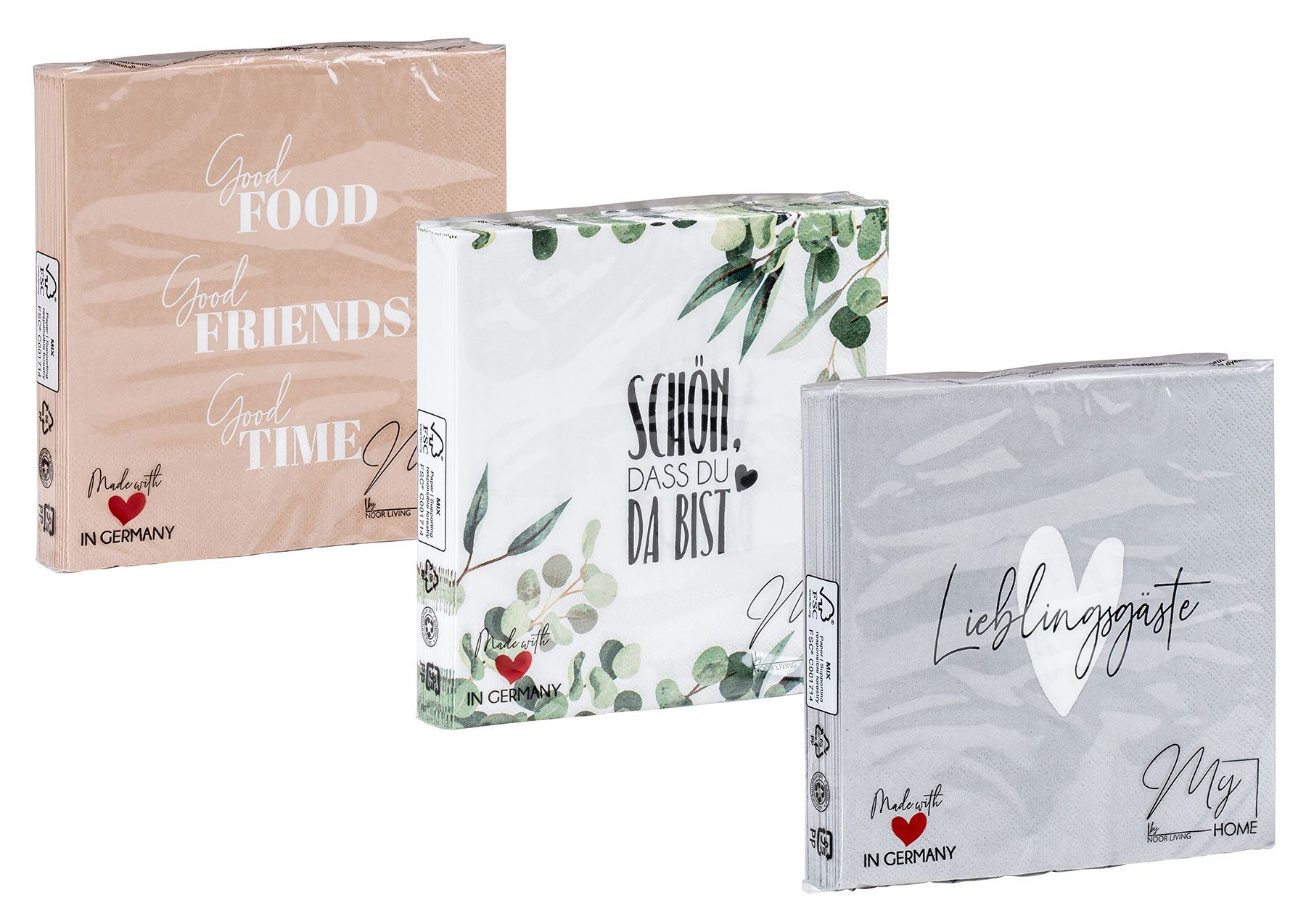 Levandeo® Papierserviette, 3er Set Servietten je 20 Stück Lieblingsgäste 33x33cm FSC 3-lagig