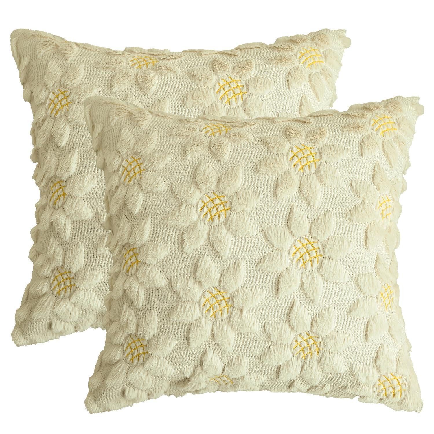 LuxusKollektion Kissenbezüge Kissenbezüge 2er Set Beige 40x40 cm Sonnenblume, (2 Stück)